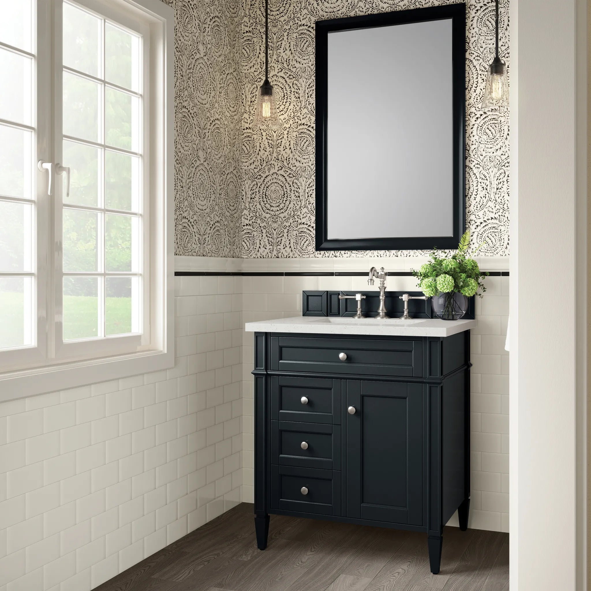30" Brittany Single Vanity in Black Onyx-Lime Delight Silestone-8" Widespread image 2