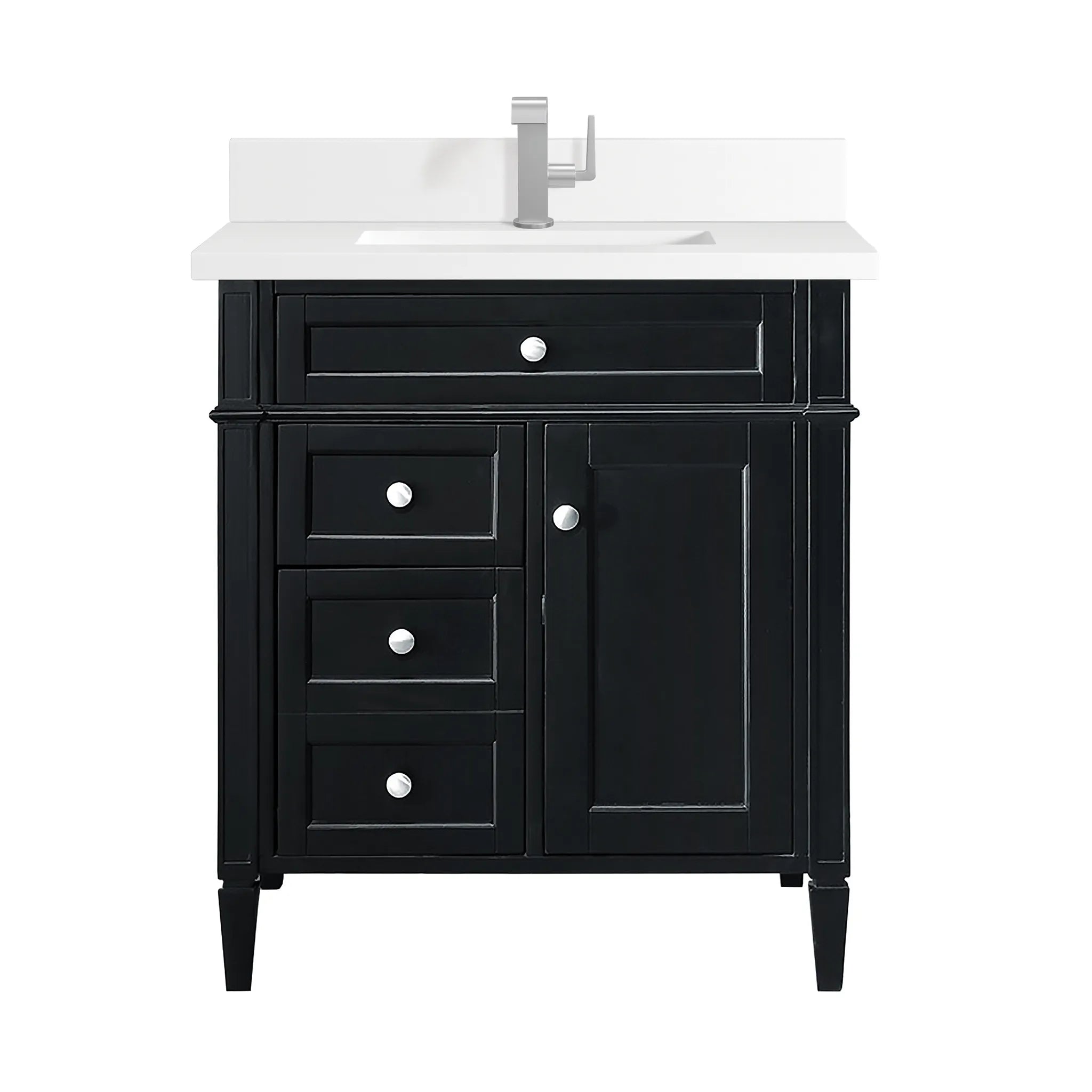 30" Brittany Single Vanity in Black Onyx-White Zeus Silestone & Backsplash-Single Hole image