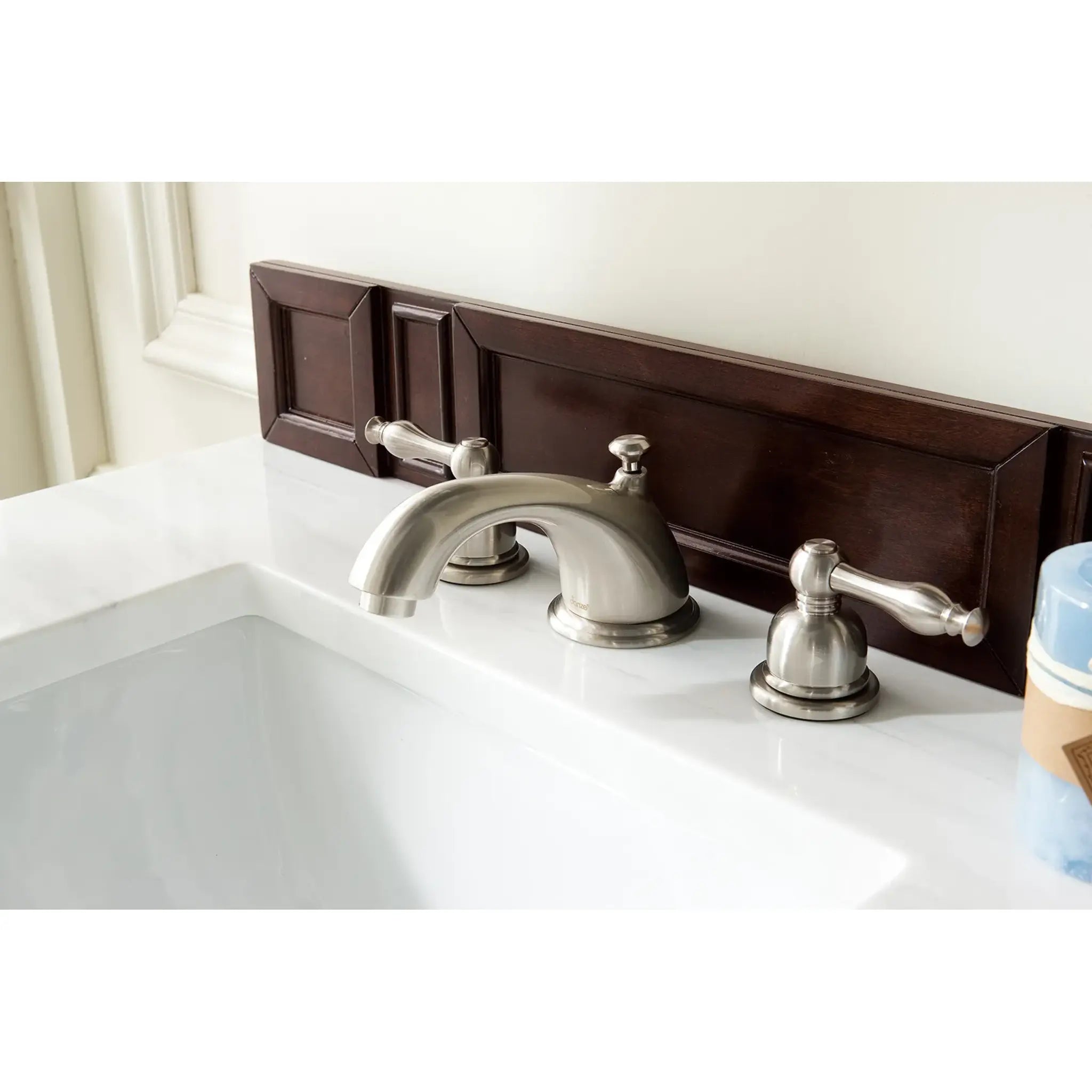 30" Brittany Single Vanity in Burnished Mahogany-Carrara White Marble-8" Widespread image 6