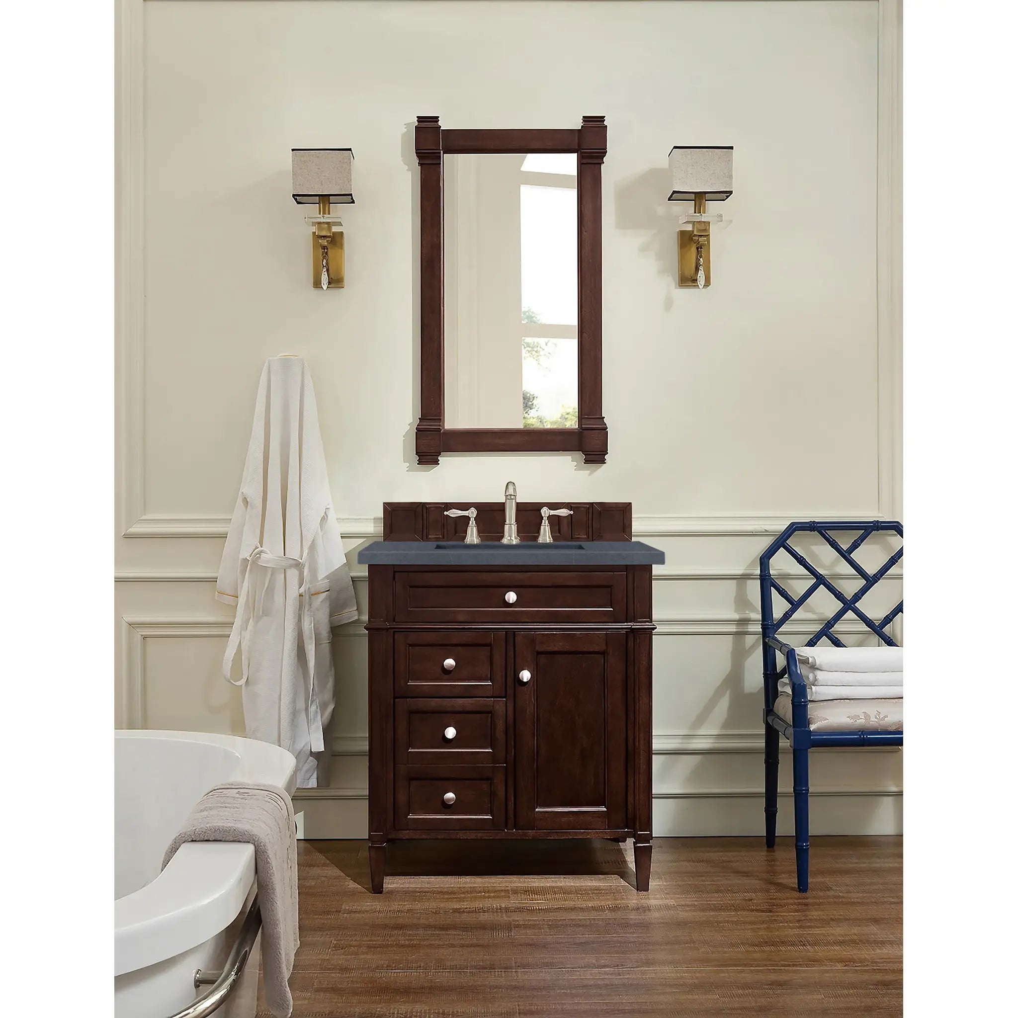 30" Brittany Single Vanity in Burnished Mahogany-Charcoal Soapstone Silestone-8" Widespread image 1