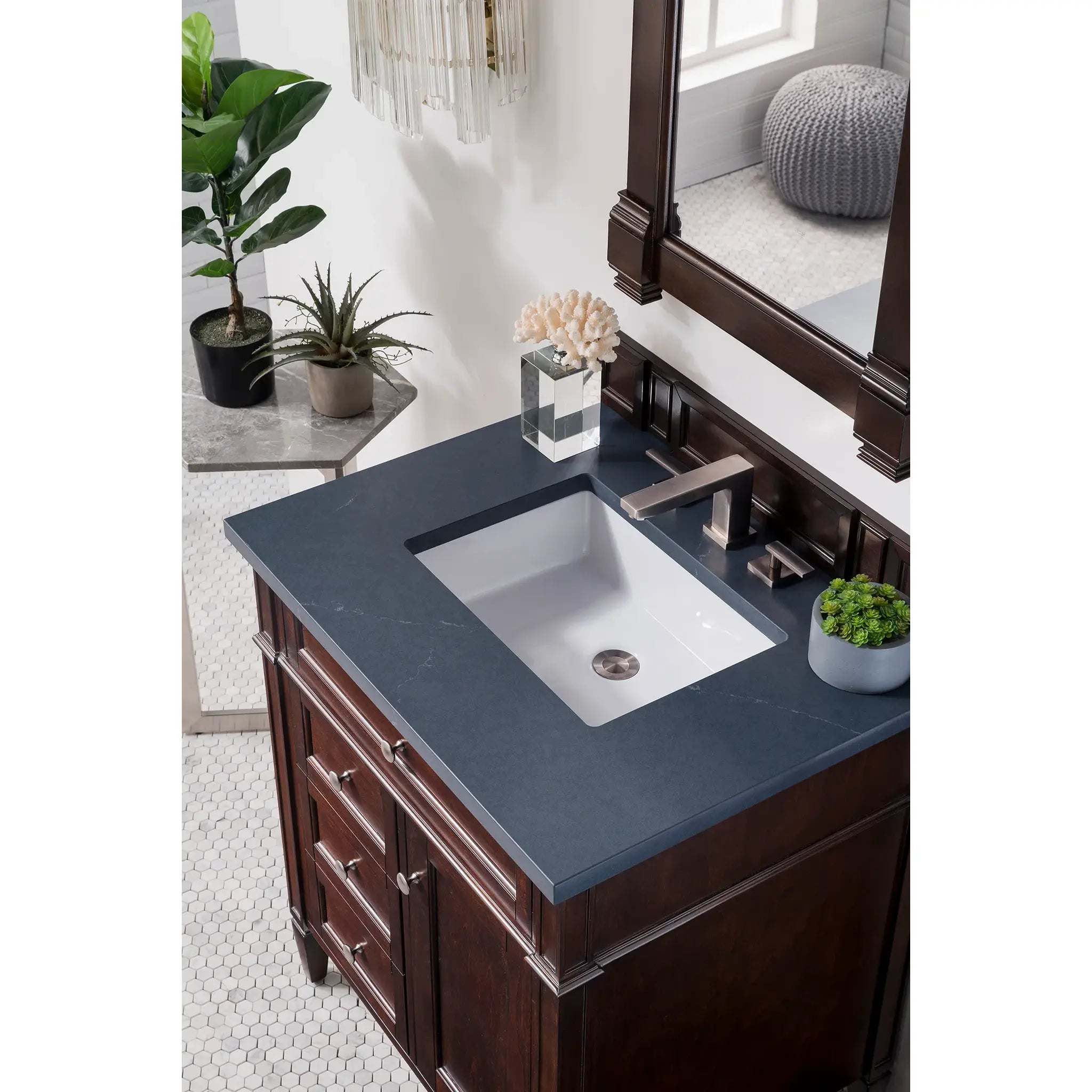 30" Brittany Single Vanity in Burnished Mahogany-Charcoal Soapstone Silestone-8" Widespread image 2