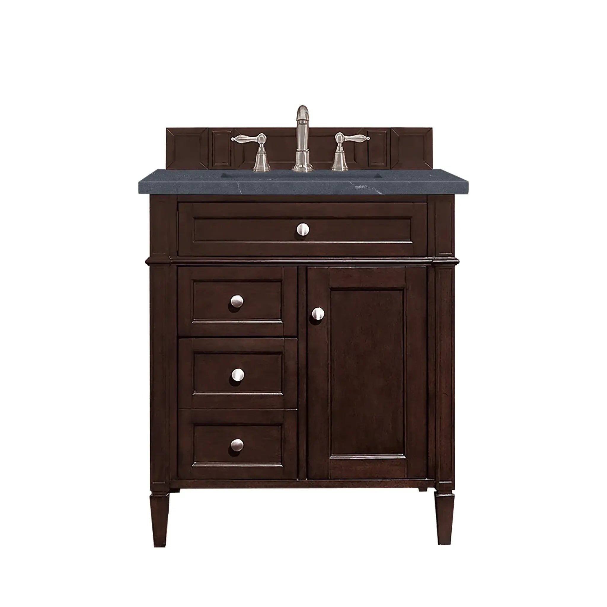 30" Brittany Single Vanity in Burnished Mahogany-Charcoal Soapstone Silestone-8" Widespread image