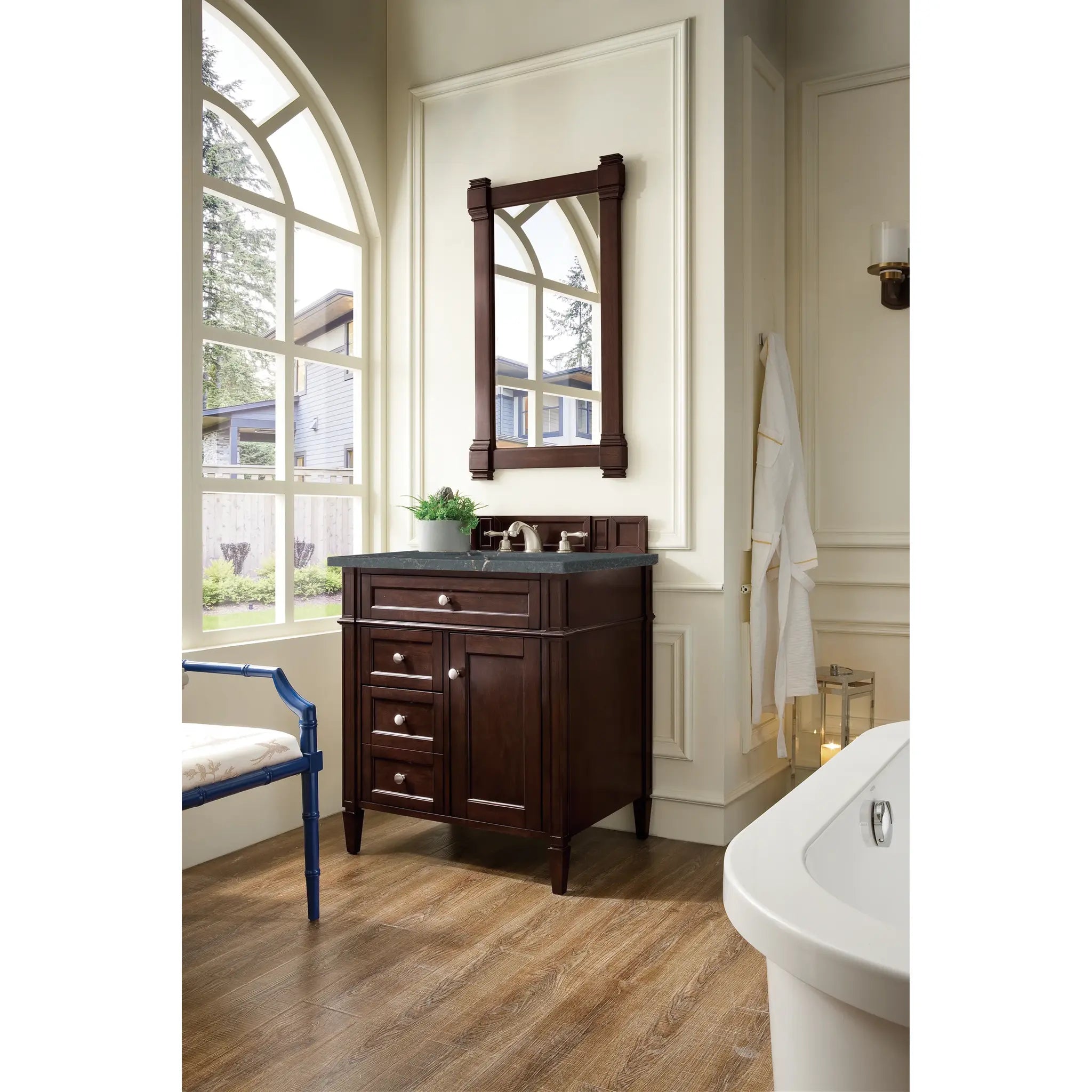 30" Brittany Single Vanity in Burnished Mahogany-Parisien Bleu Silestone-8" Widespread image 2