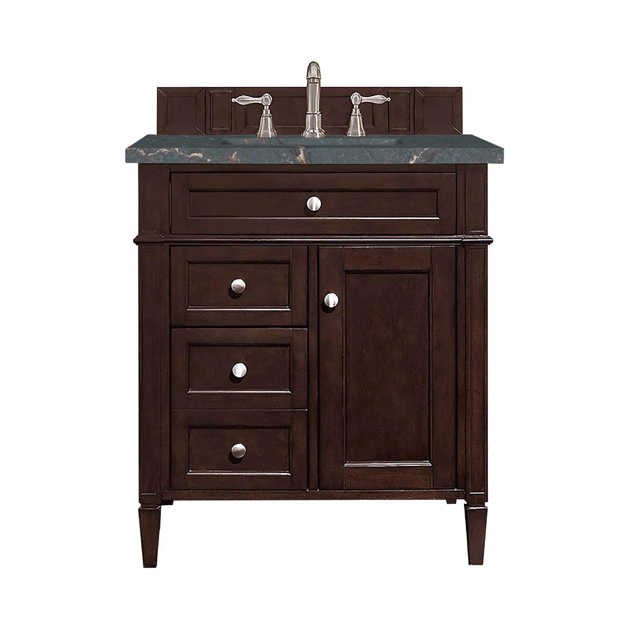 30" Brittany Single Vanity in Burnished Mahogany-Parisien Bleu Silestone-8" Widespread image