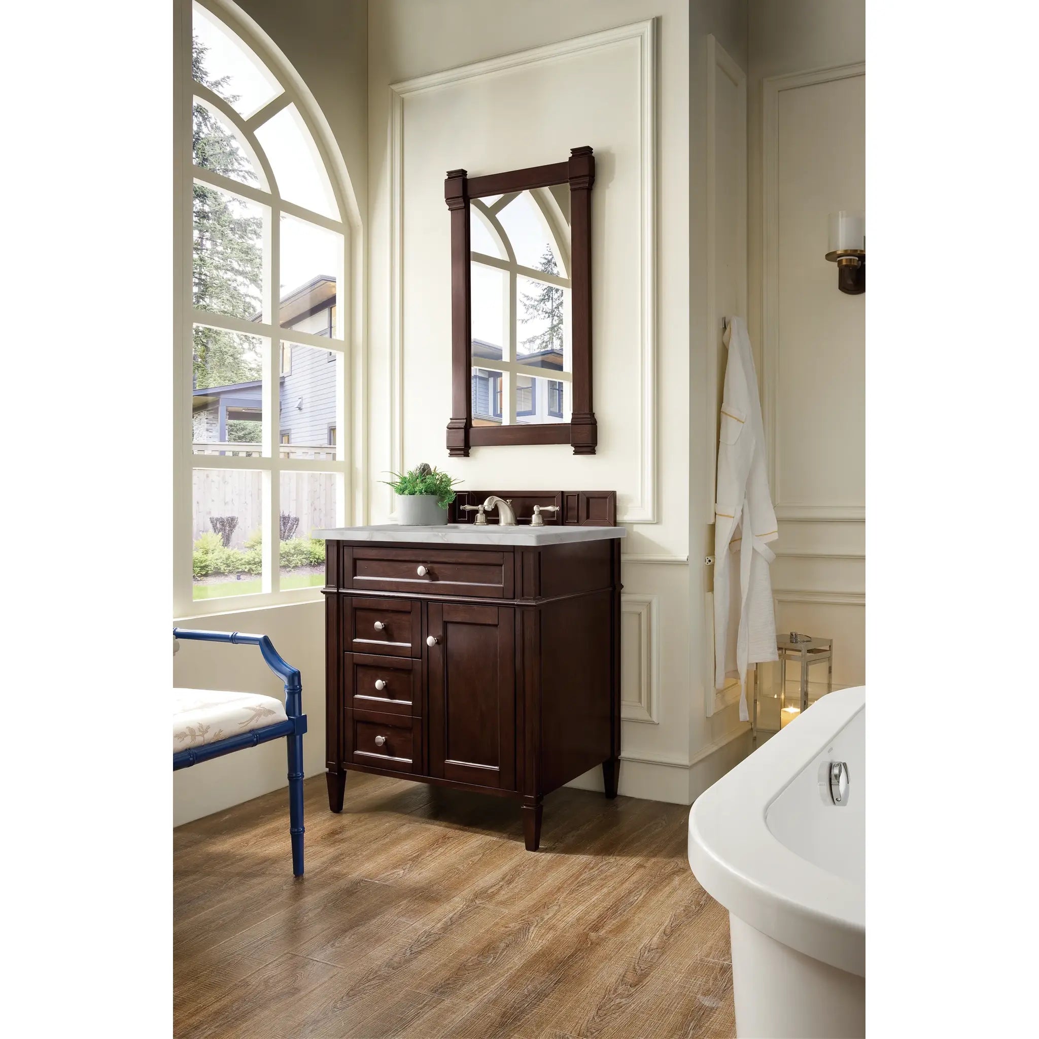 30" Brittany Single Vanity in Burnished Mahogany-Victorian Silver Silestone-8" Widespread image 2