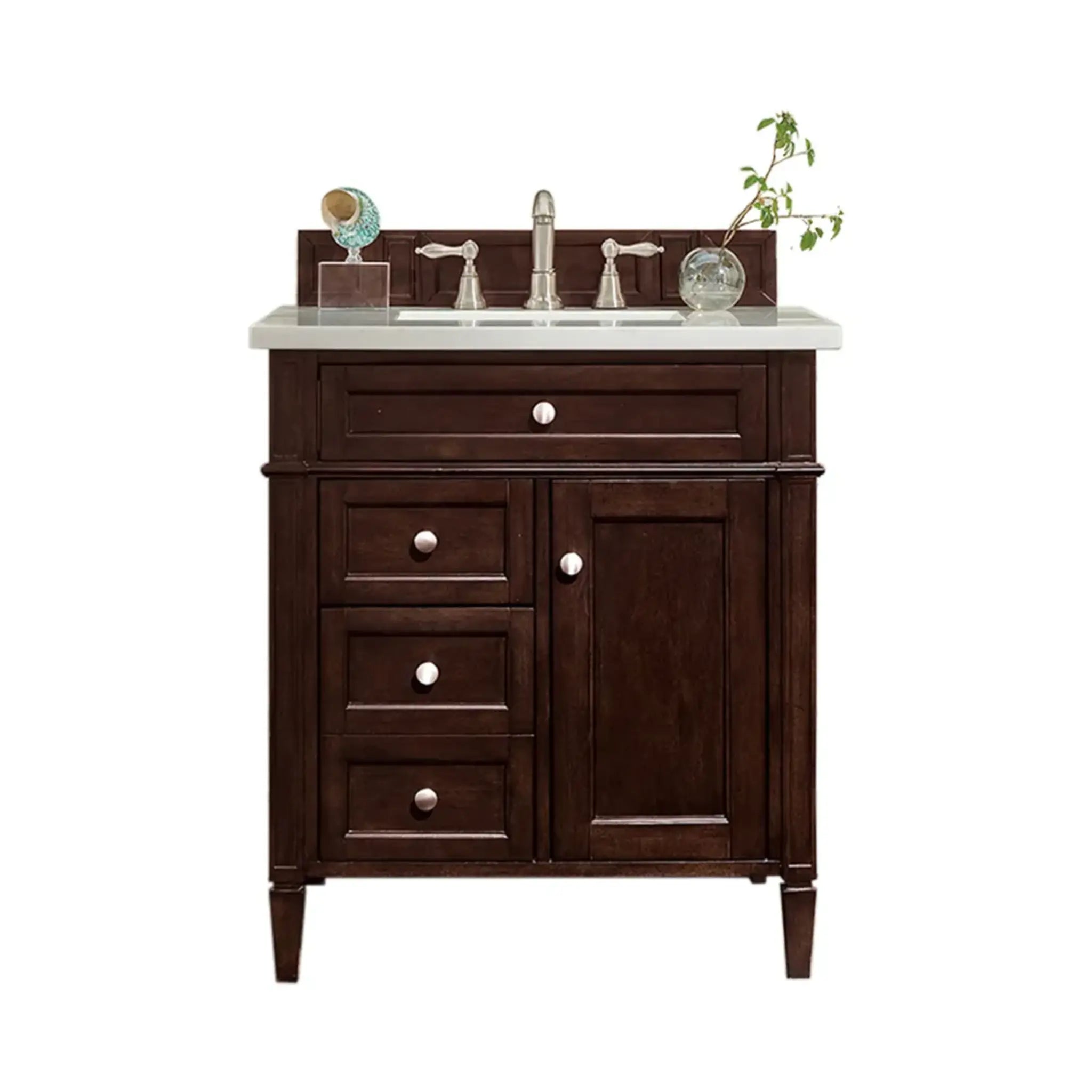 30" Brittany Single Vanity in Burnished Mahogany-White Zeus Silestone-8" Widespread image