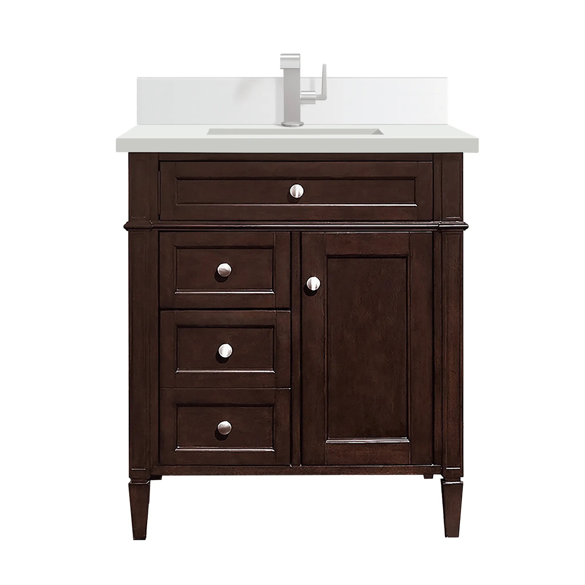 30" Brittany Single Vanity in Burnished Mahogany-White Zeus Silestone & Backsplash-Single Hole image