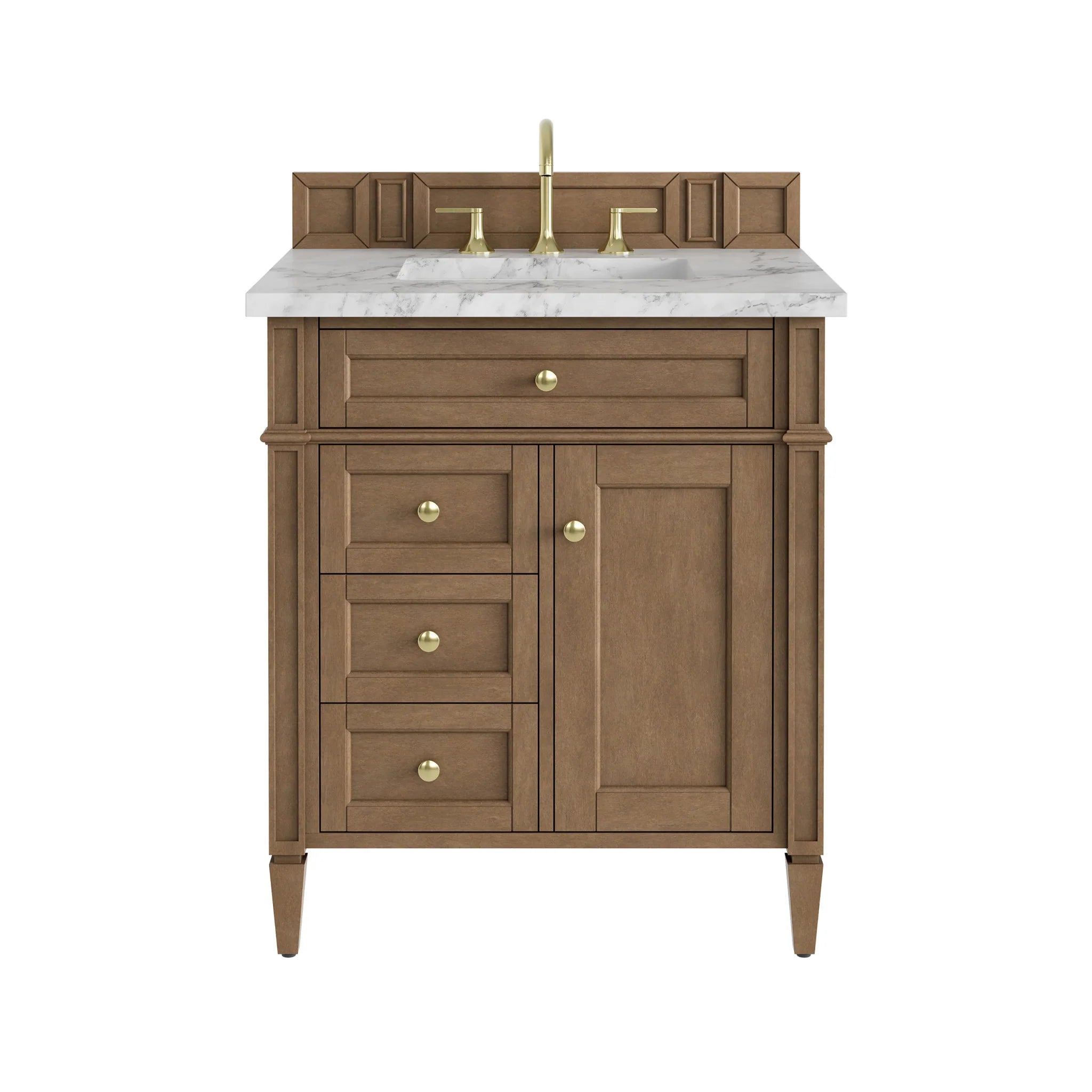 30" Brittany Single Vanity in Pecan by James Martin Vanities-Carrara White Marble 