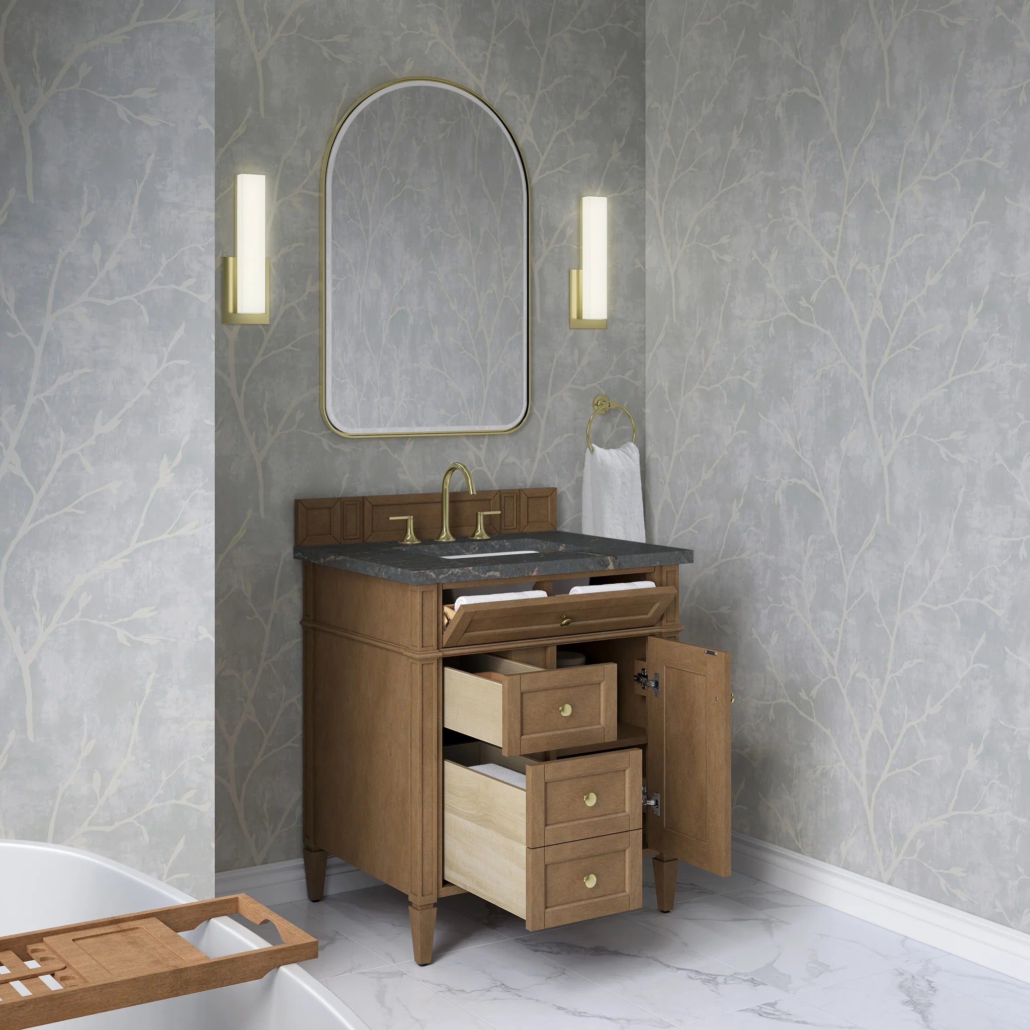 30" Brittany Single Vanity in Pecan by James Martin Vanities-Parisien Bleu Silestone 3