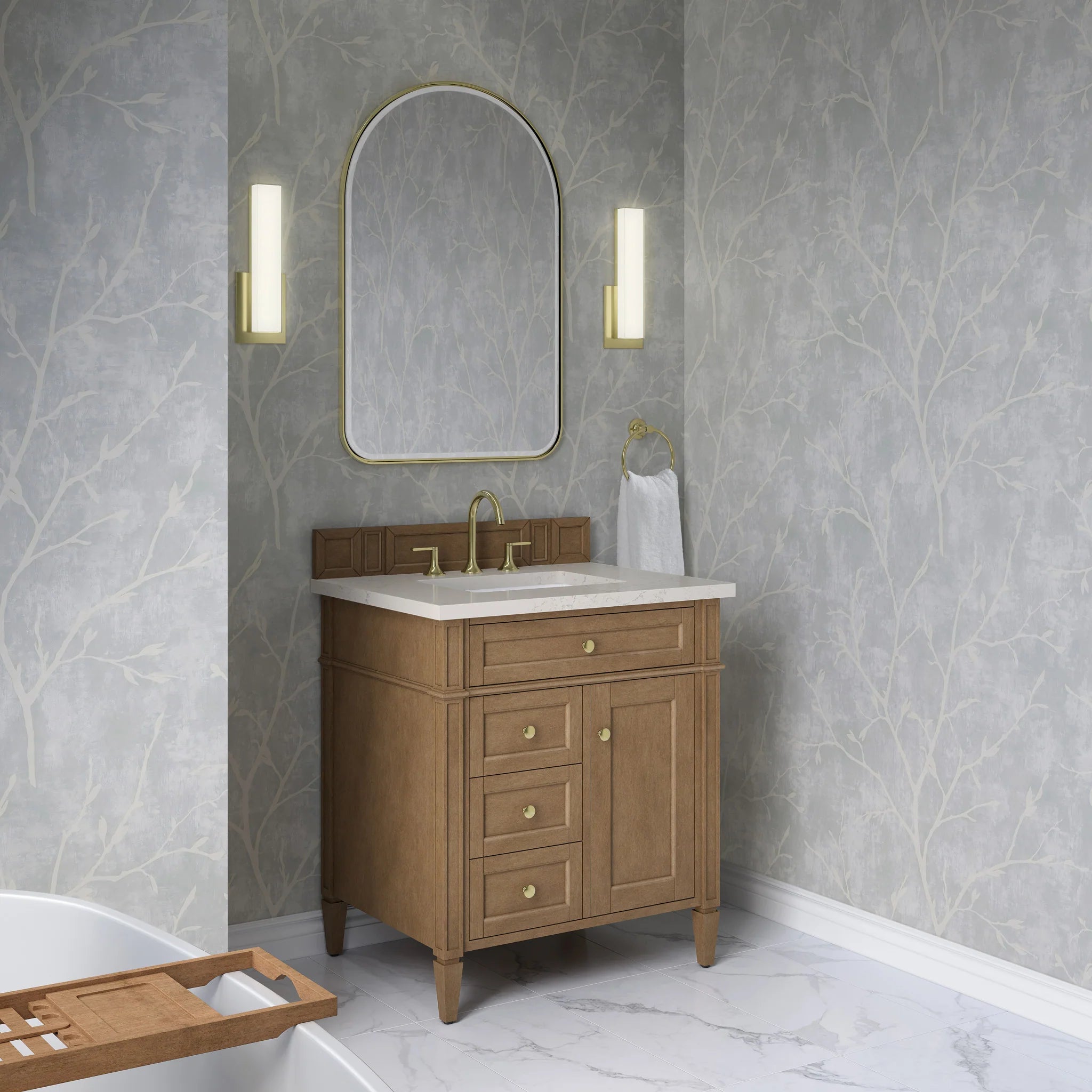 30" Brittany Single Vanity in Pecan by James Martin Vanities-Siberian Silestone 2