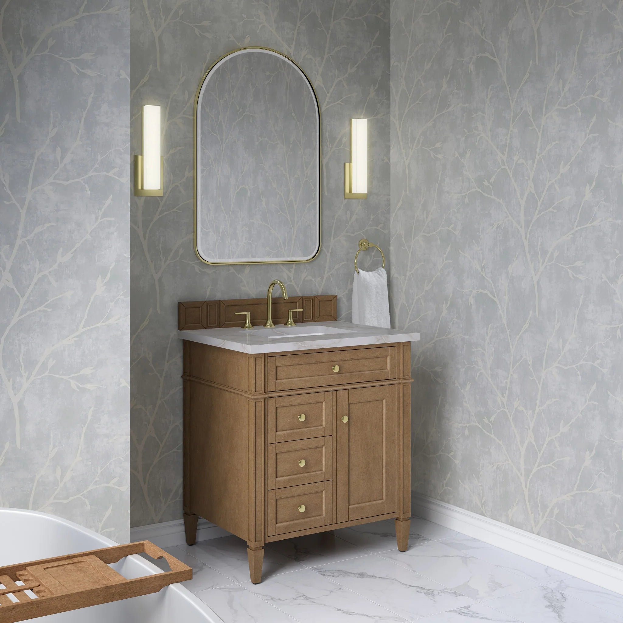 30" Brittany Single Vanity in Pecan by James Martin Vanities-Victorian Silver Silestone 2