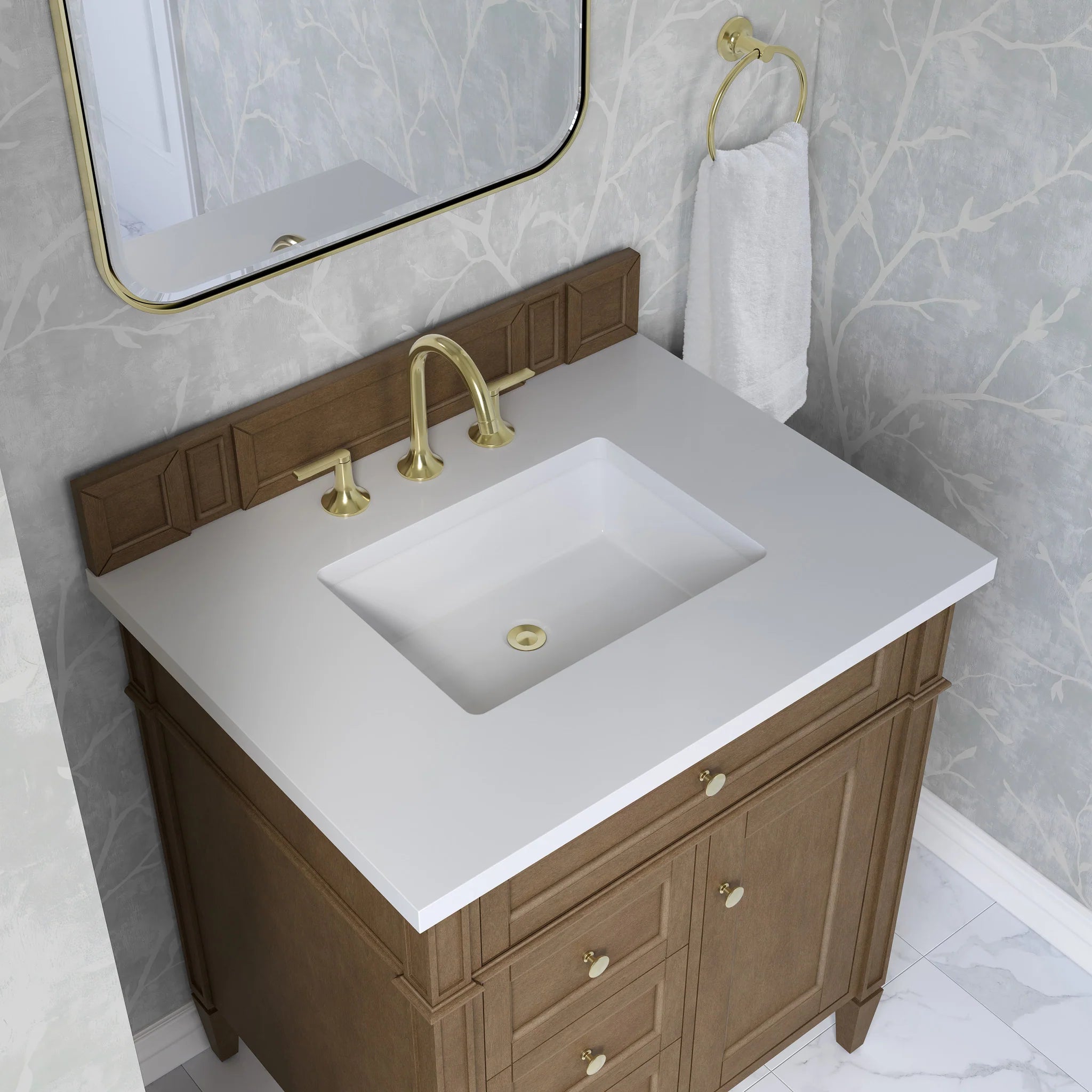 30" Brittany Single Vanity in Pecan by James Martin Vanities-White Zeus Silestone 7