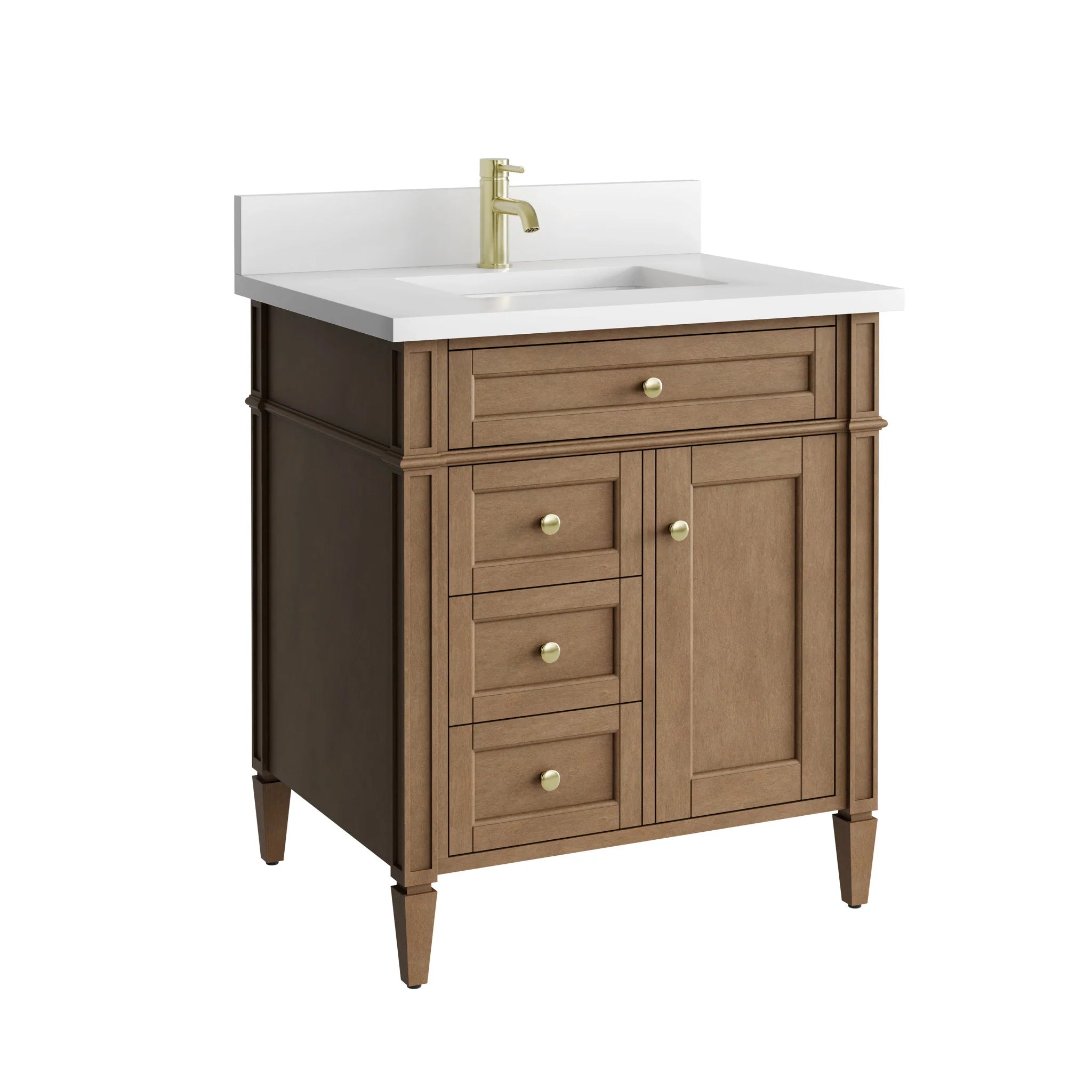 30" Brittany Single Vanity in Pecan by James Martin Vanities-White Zeus Silestone & Backsplash 10