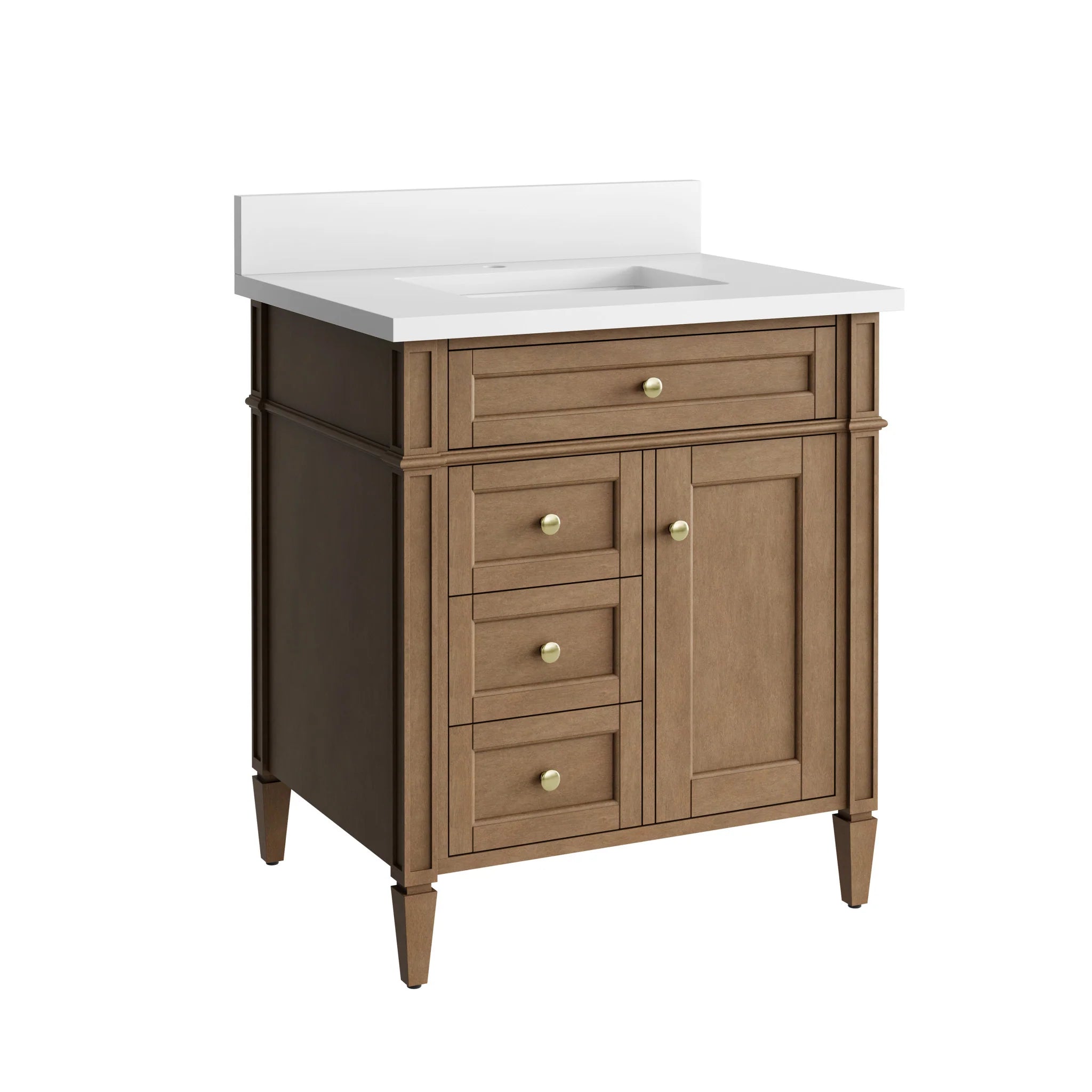 30" Brittany Single Vanity in Pecan by James Martin Vanities-White Zeus Silestone & Backsplash 9