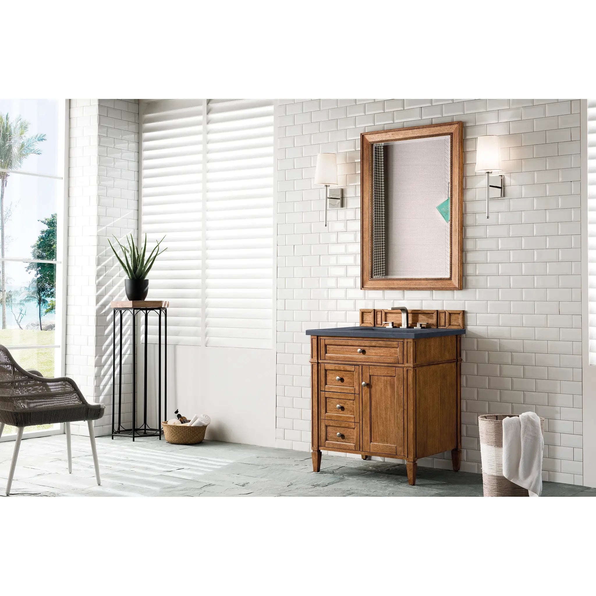 30" Brittany Single Vanity in Saddle Brown-Charcoal Soapstone Silestone-8" Widespread image 2