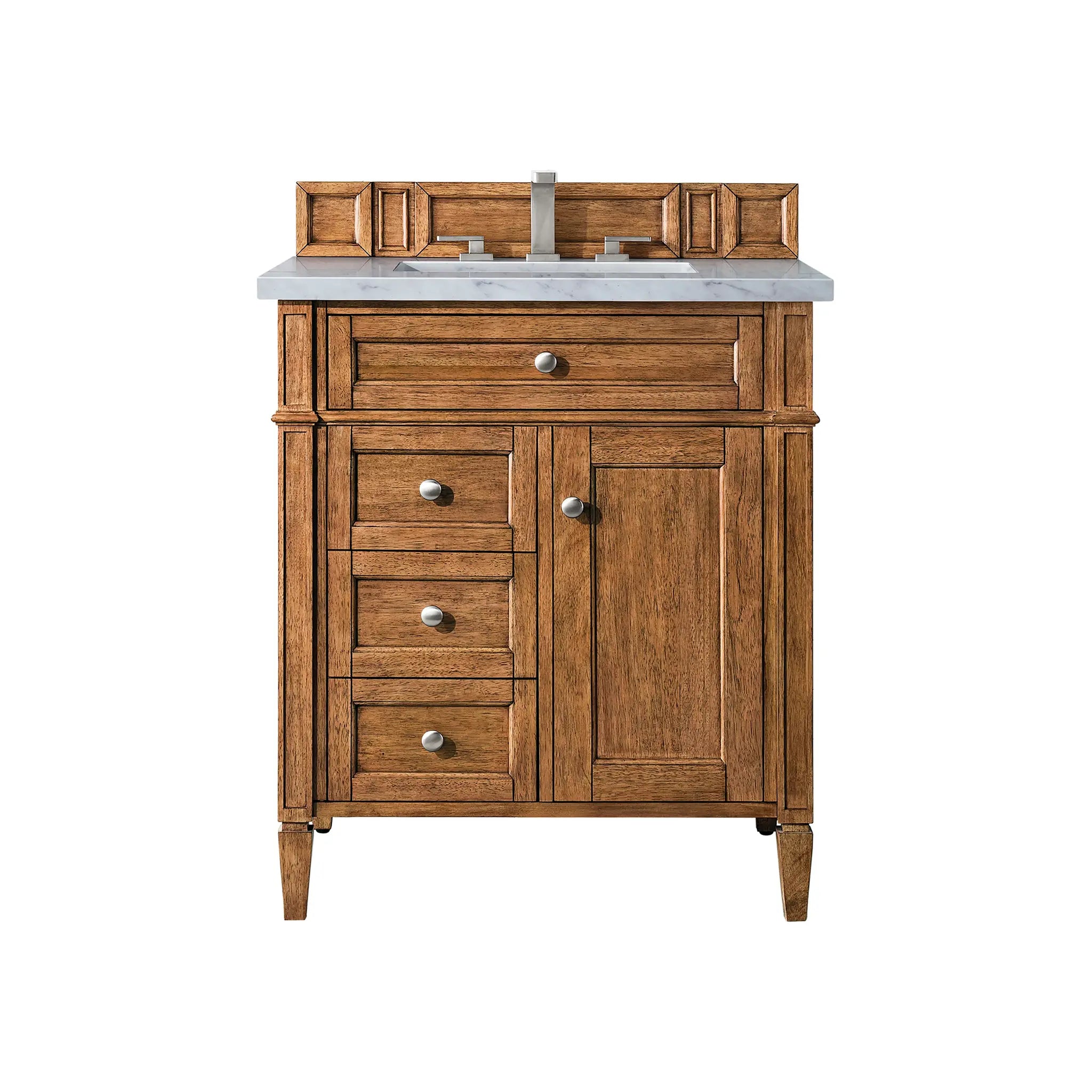 30" Brittany Single Vanity in Saddle Brown-Eternal Jasmine Pearl Silestone-8" Widespread image