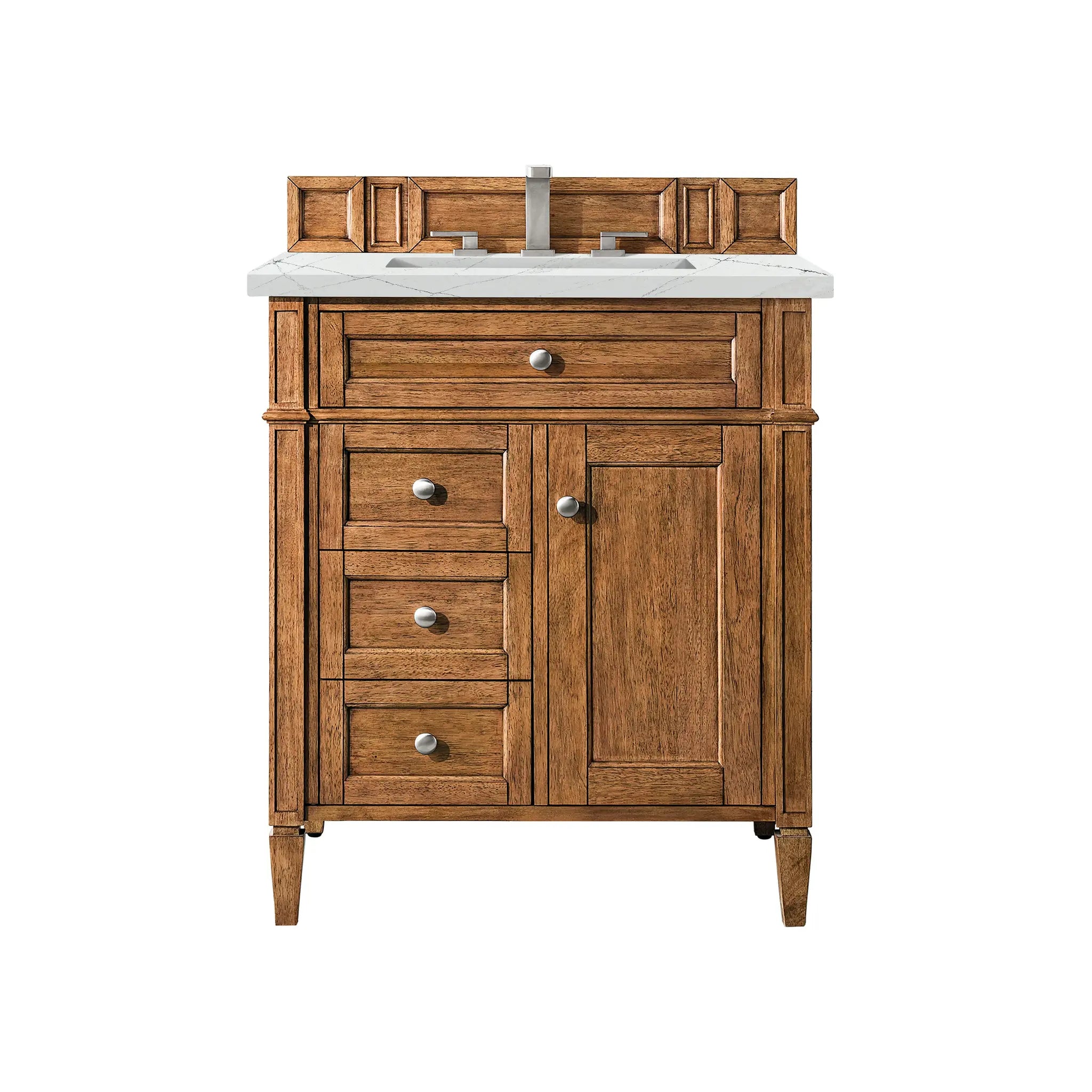30" Brittany Single Vanity in Saddle Brown-Ethereal Noctis Silestone-8" Widespread image