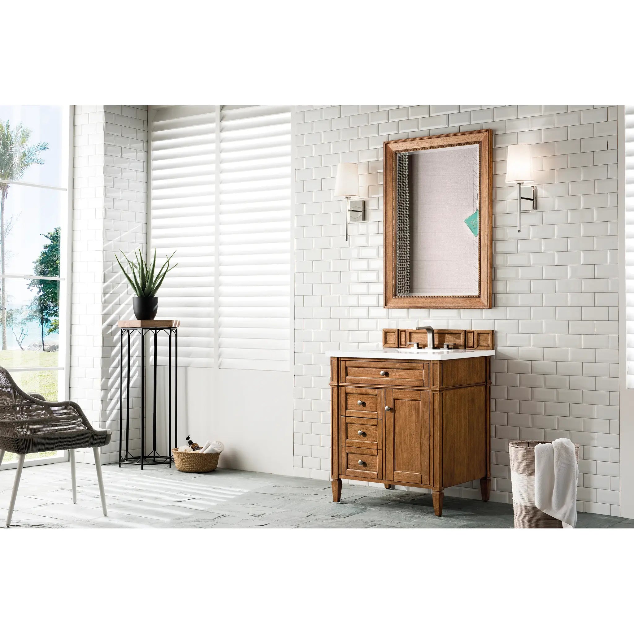 30" Brittany Single Vanity in Saddle Brown-White Zeus Silestone-8" Widespread image 2