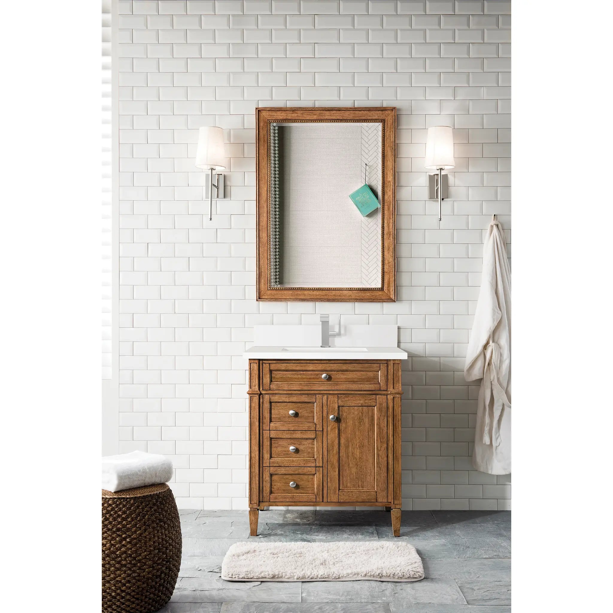 30" Brittany Single Vanity in Saddle Brown-White Zeus Silestone & Backsplash-Single Hole image 1