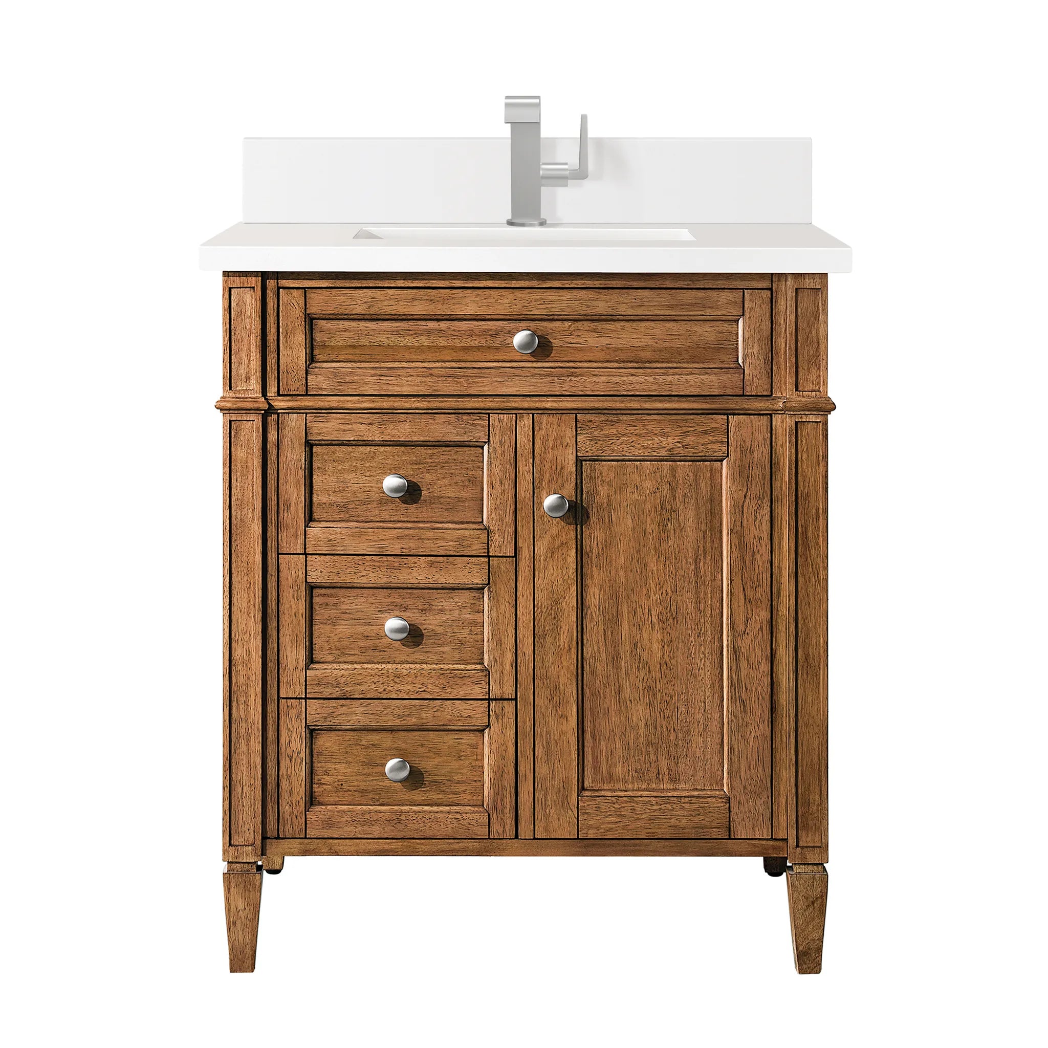 30" Brittany Single Vanity in Saddle Brown-White Zeus Silestone & Backsplash-Single Hole image
