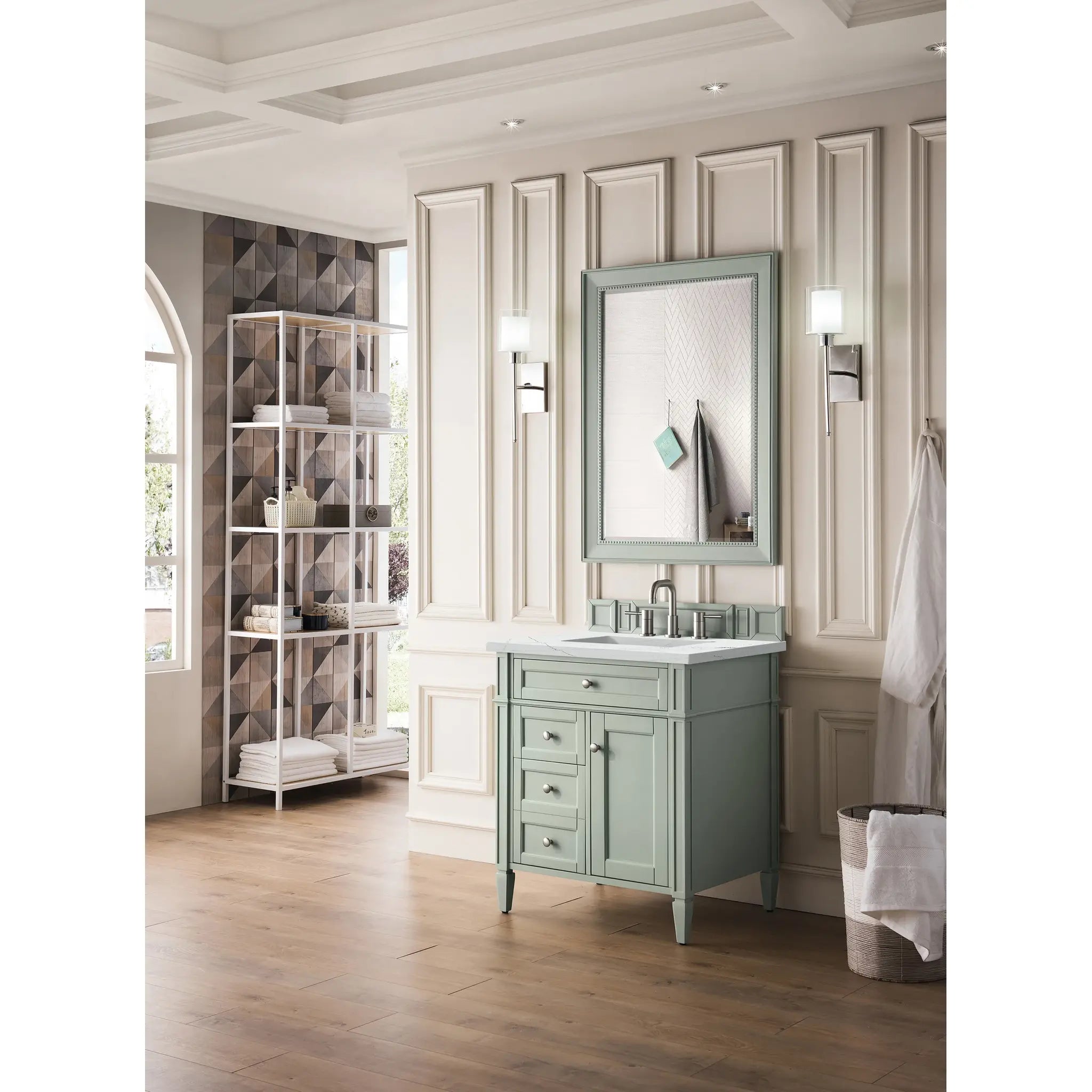 30" Brittany Single Vanity in Sage Green-Ethereal Noctis Silestone-8" Widespread image 2