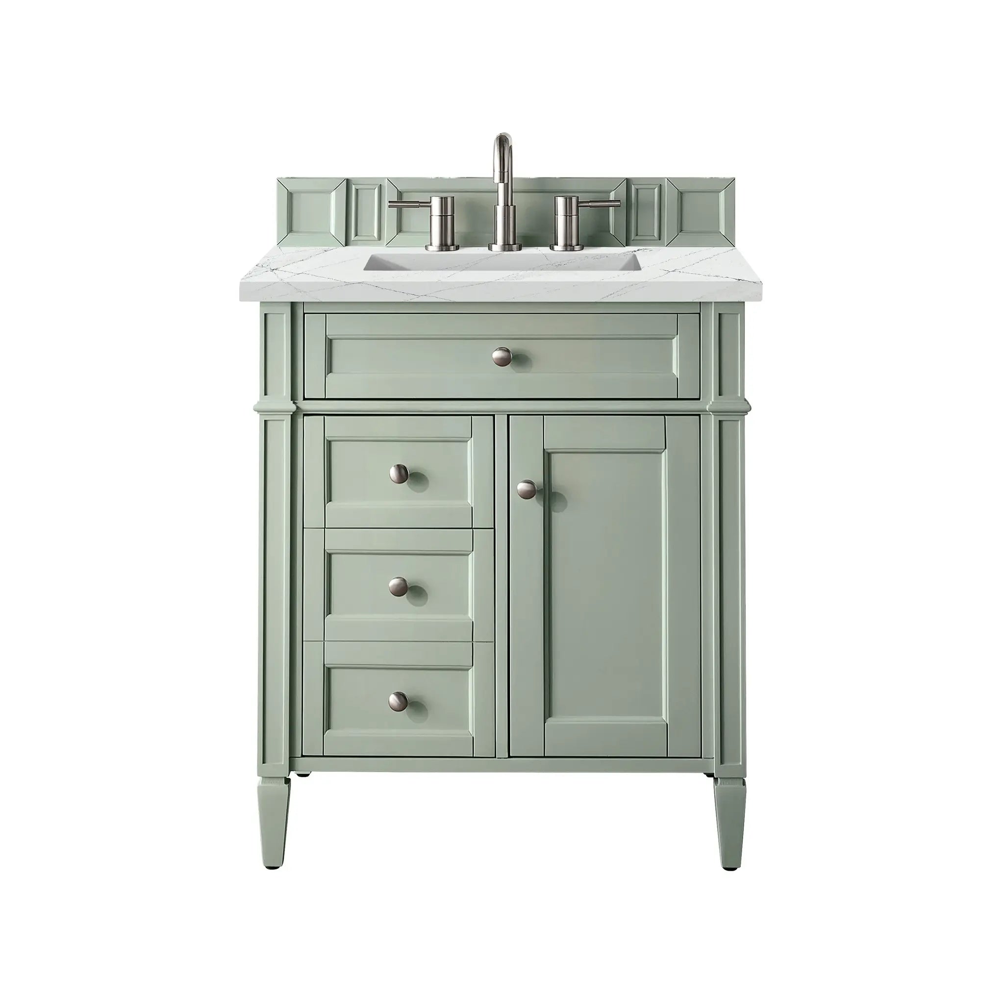 30" Brittany Single Vanity in Sage Green-Ethereal Noctis Silestone-8" Widespread image