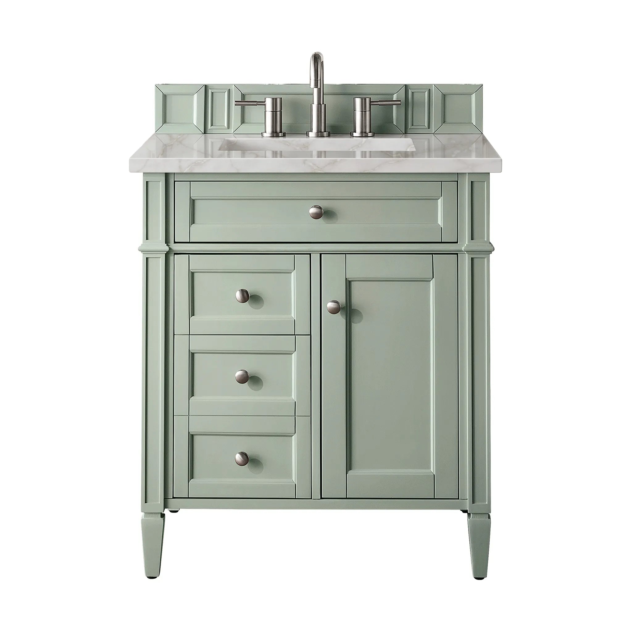 30" Brittany Single Vanity in Sage Green-Victorian Silver Silestone-8" Widespread image