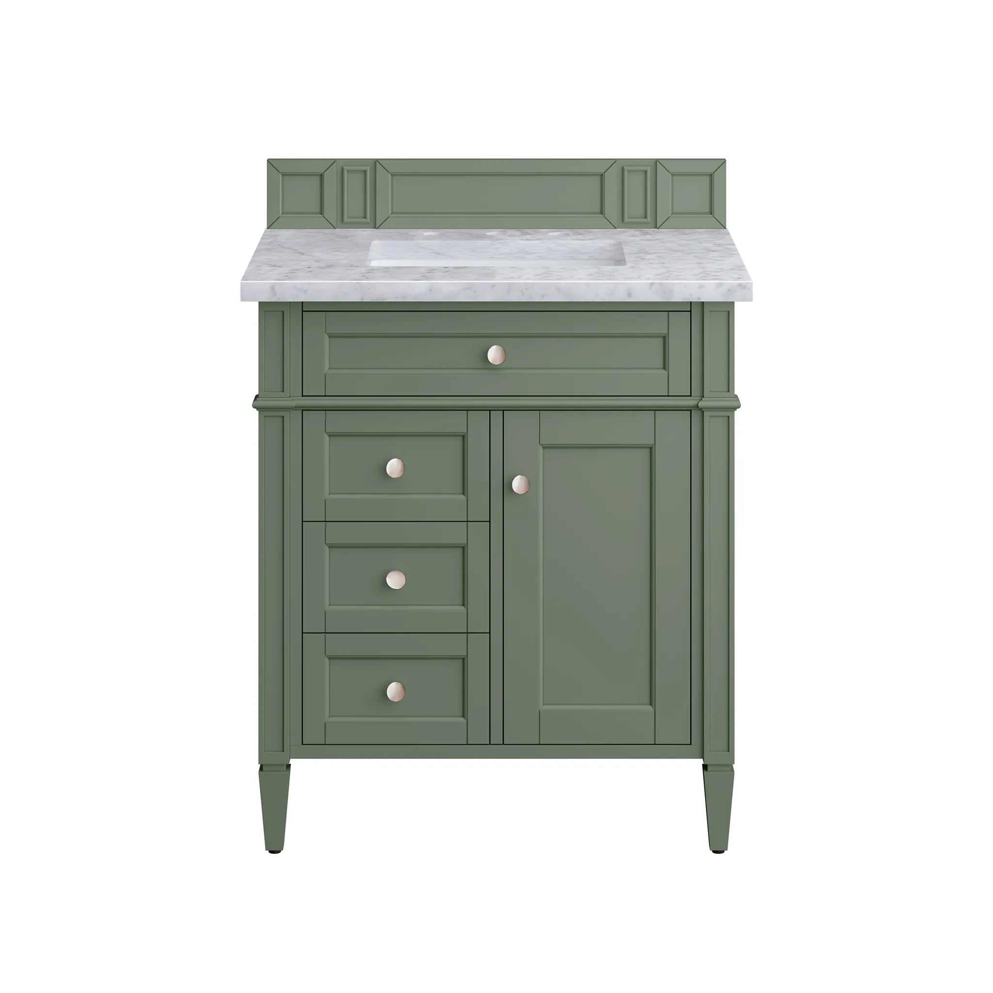 30" Brittany Single Vanity in Smokey Celadon-Carrara White Marble-8" Widespread image 1