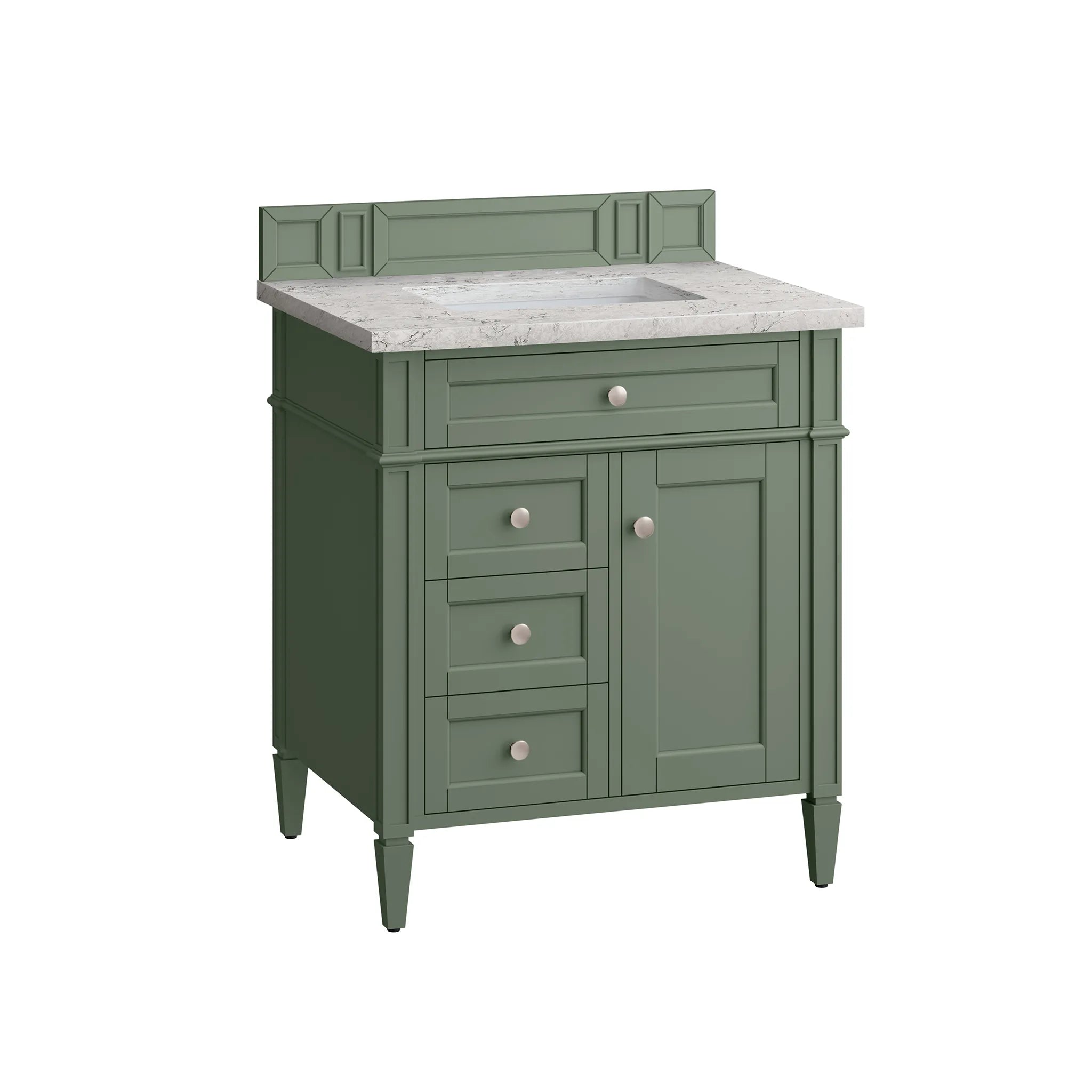 30" Brittany Single Vanity in Smokey Celadon-Eternal Jasmine Pearl Silestone-8" Widespread image 5