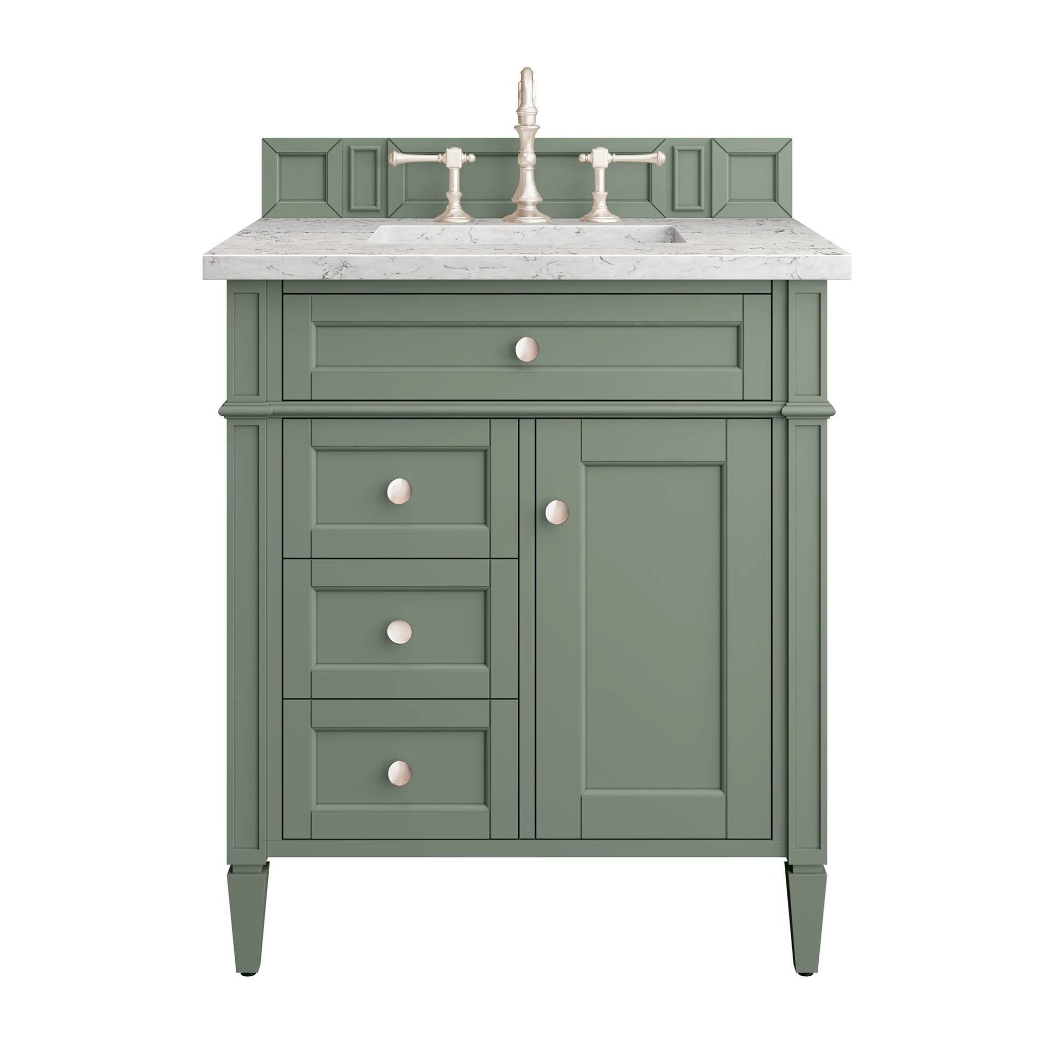 30" Brittany Single Vanity in Smokey Celadon-Eternal Jasmine Pearl Silestone-8" Widespread image