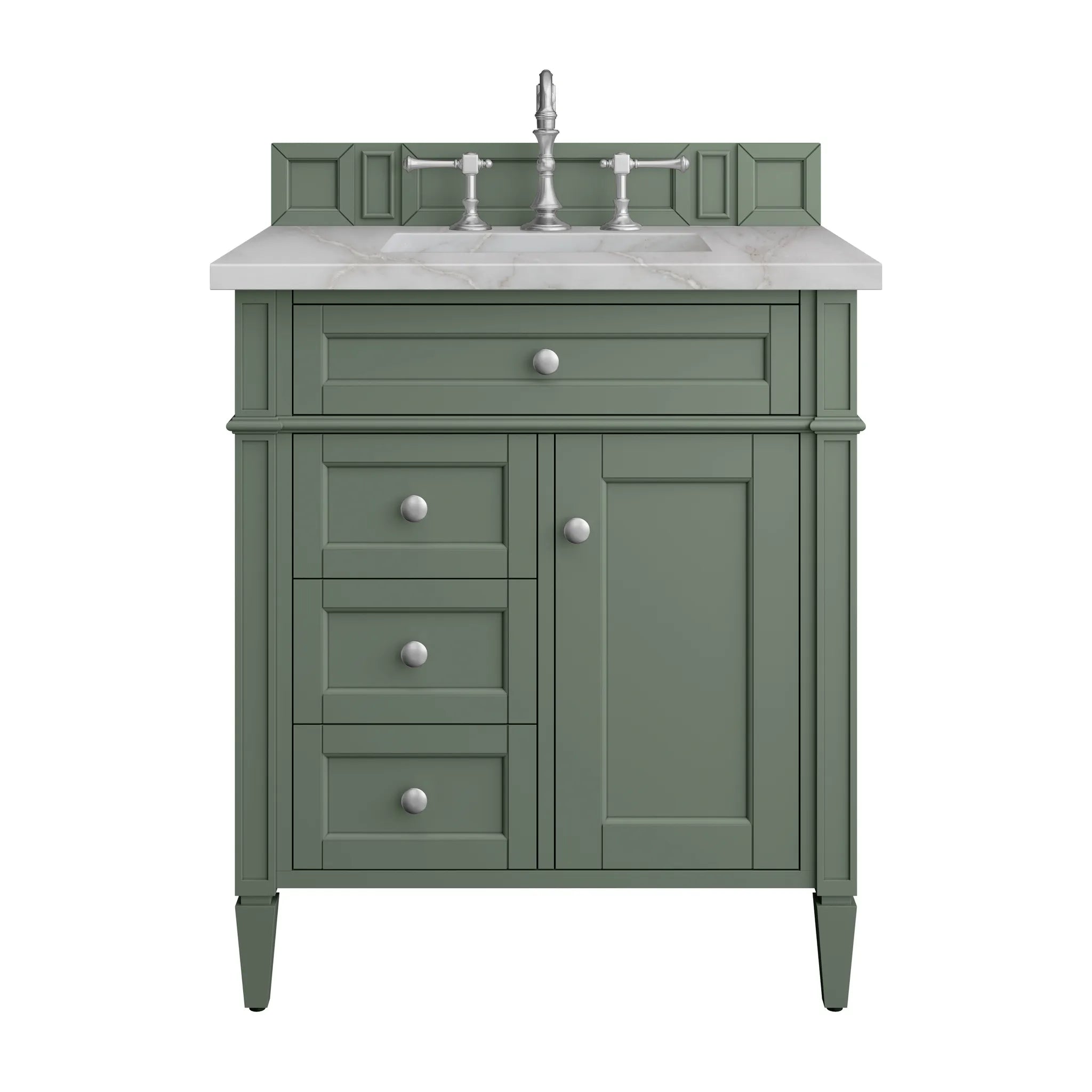 30" Brittany Single Vanity in Smokey Celadon-Victorian Silver Silestone-8" Widespread image