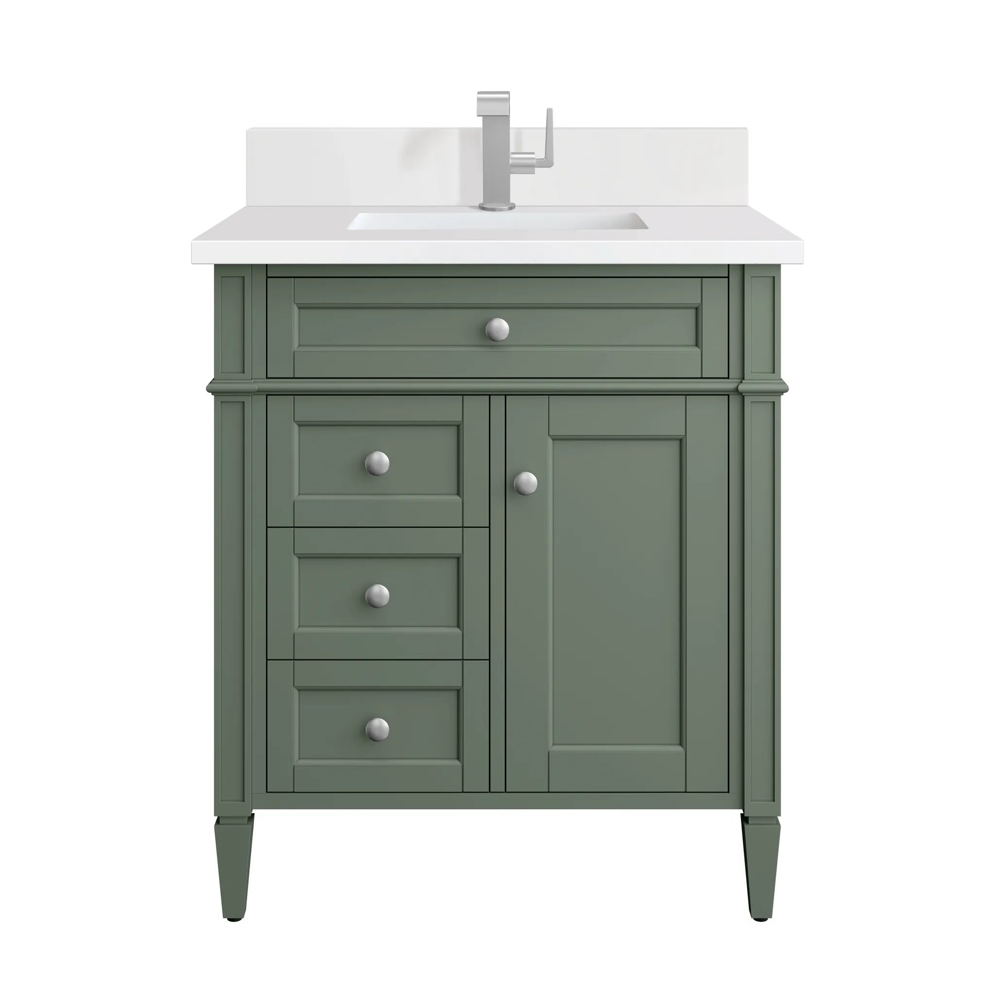 30" Brittany Single Vanity in Smokey Celadon-White Zeus Silestone & Backsplash-Single Hole image