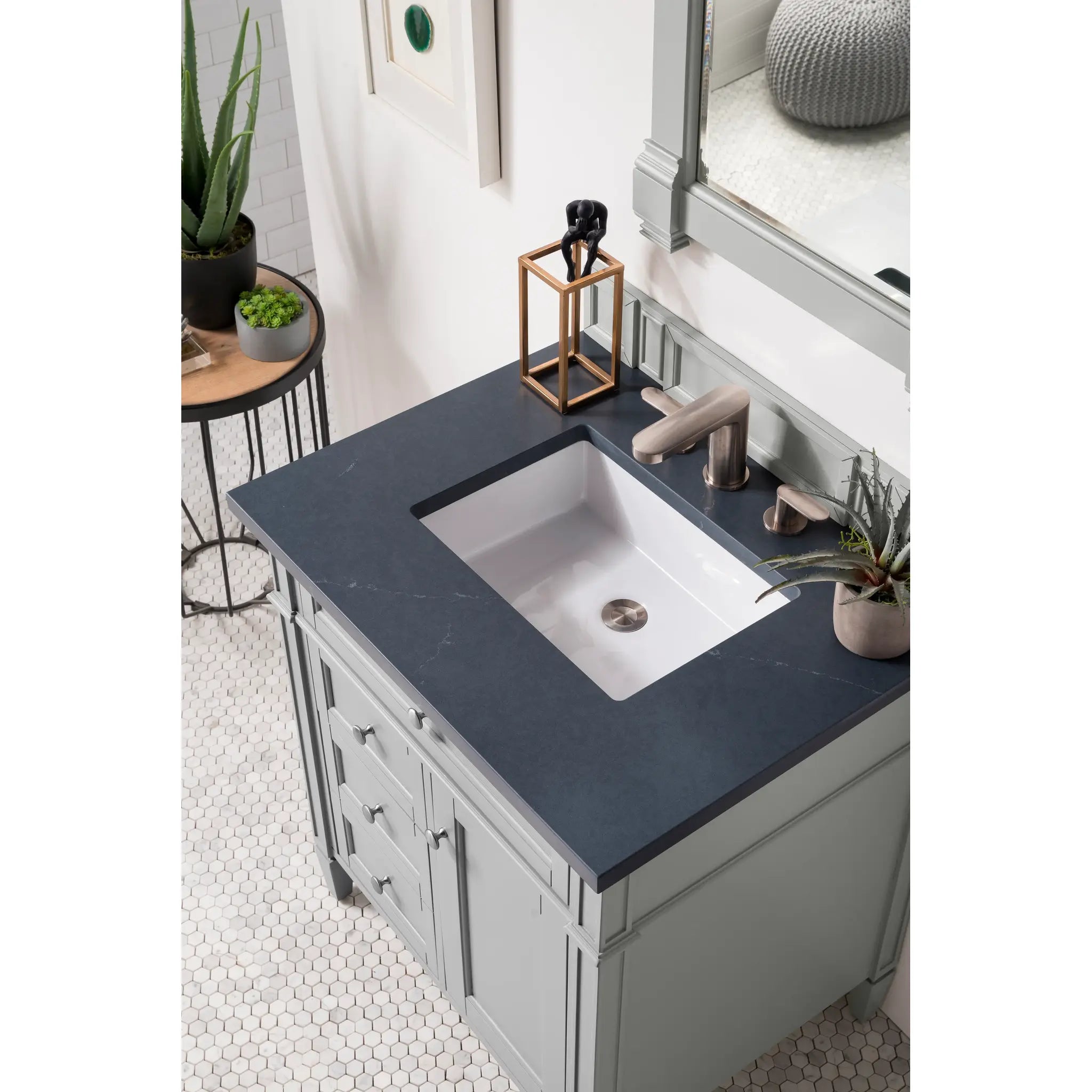 30" Brittany Single Vanity in Urban Gray-Charcoal Soapstone Silestone-8" Widespread image 2