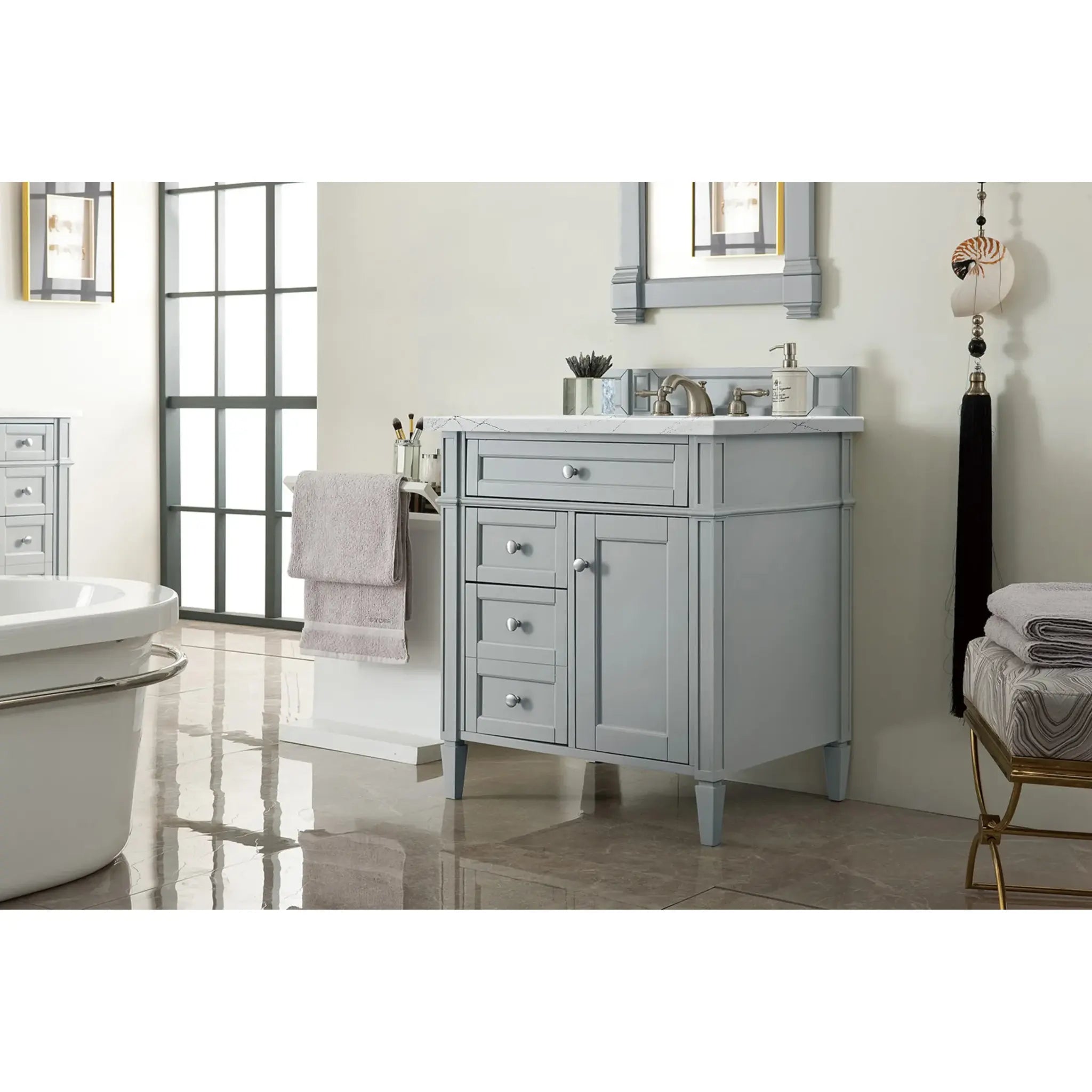 30" Brittany Single Vanity in Urban Gray-Ethereal Noctis Silestone-8" Widespread image 2
