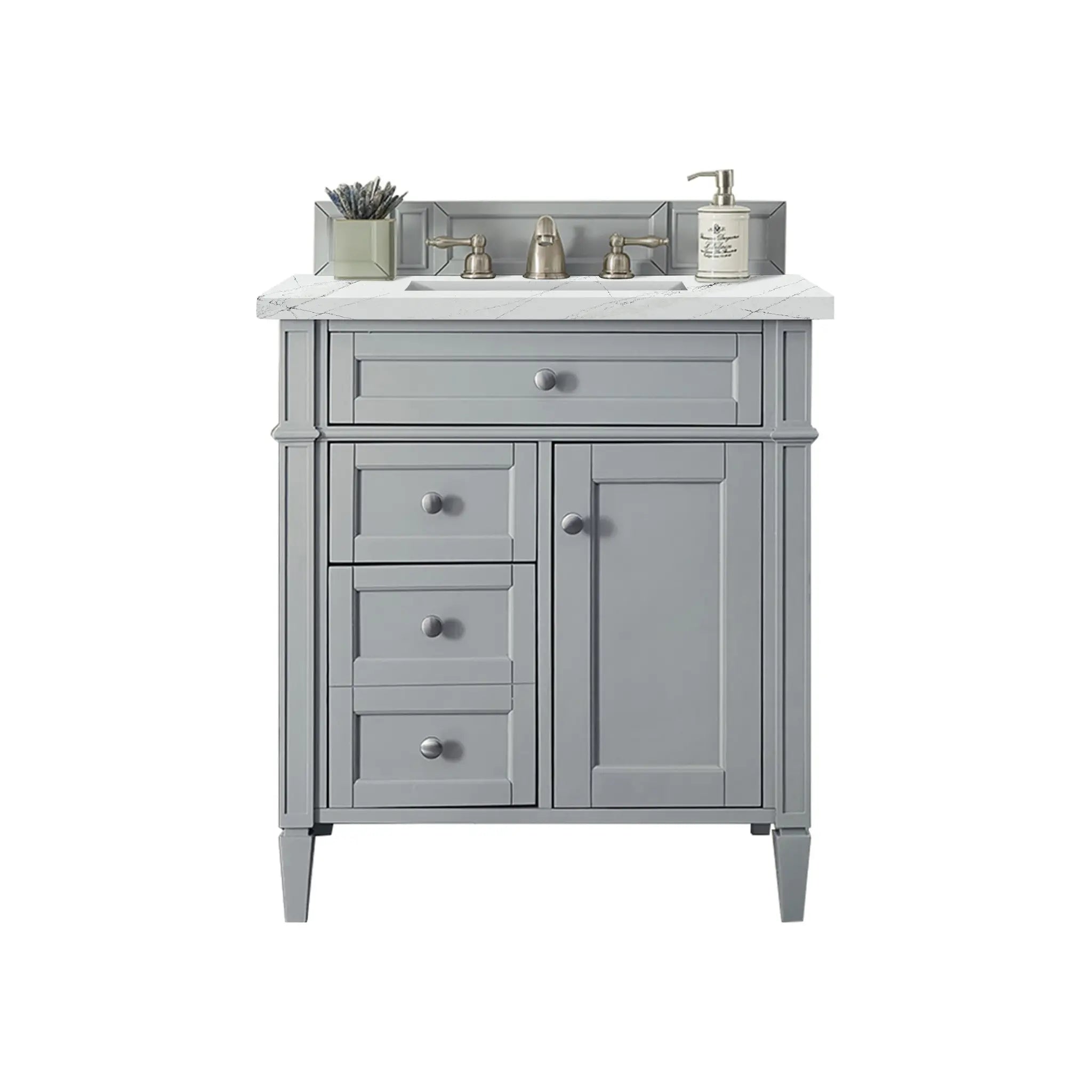 30" Brittany Single Vanity in Urban Gray-Ethereal Noctis Silestone-8" Widespread image