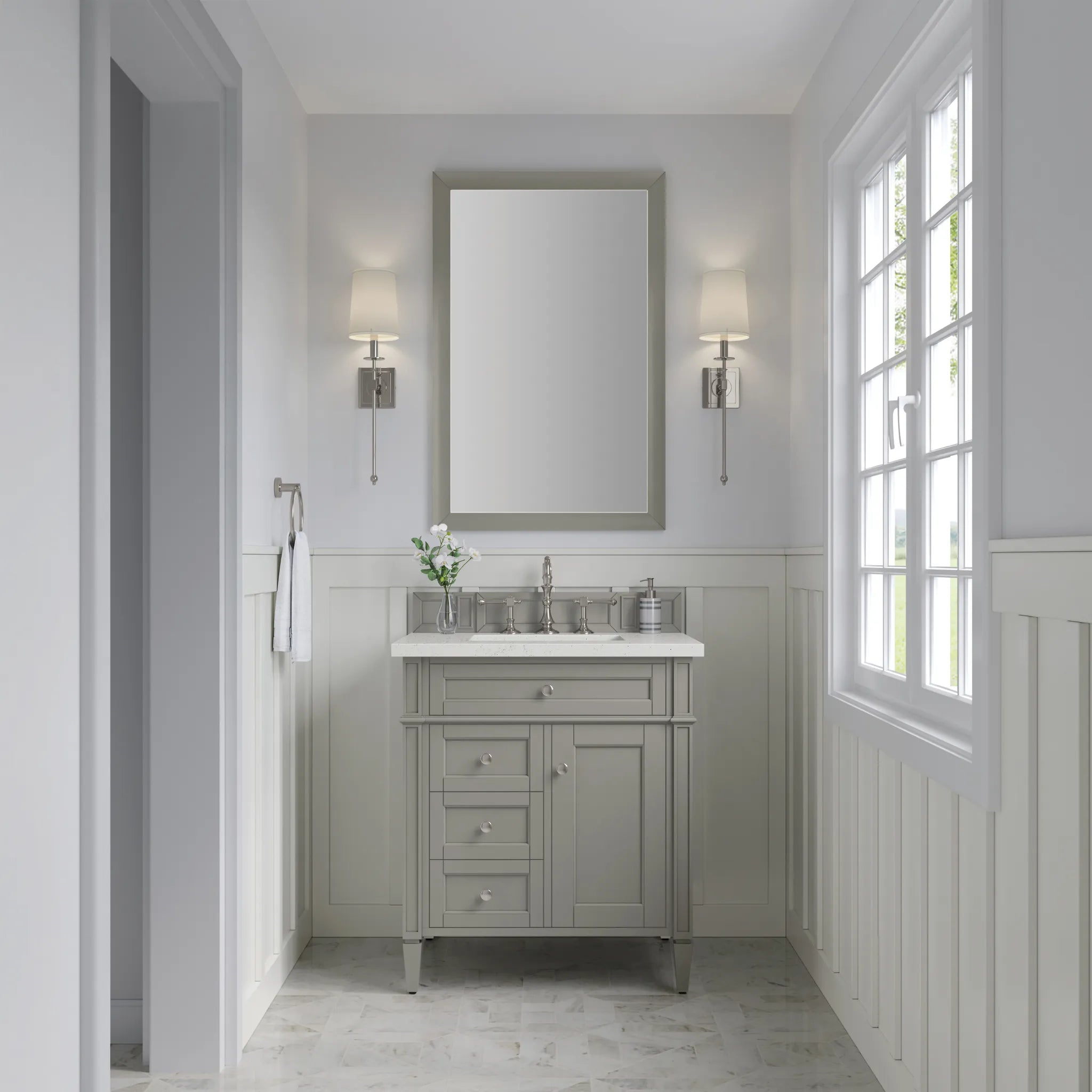 30" Brittany Single Vanity in Urban Gray-Lime Delight Silestone-8" Widespread image 1