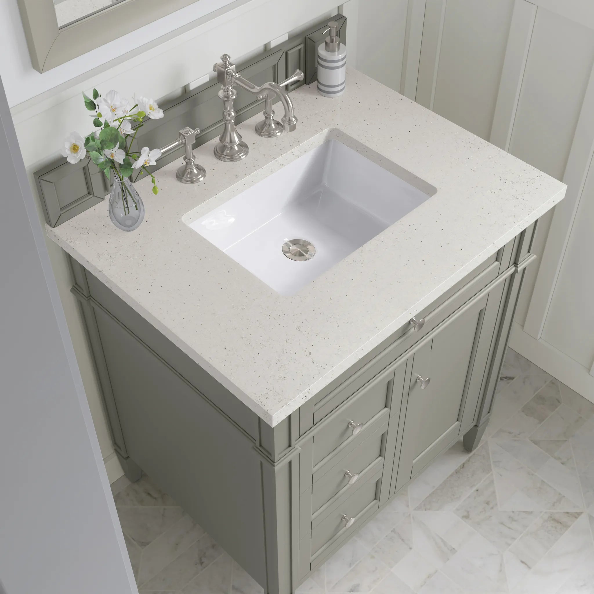 30" Brittany Single Vanity in Urban Gray-Lime Delight Silestone-8" Widespread image 4