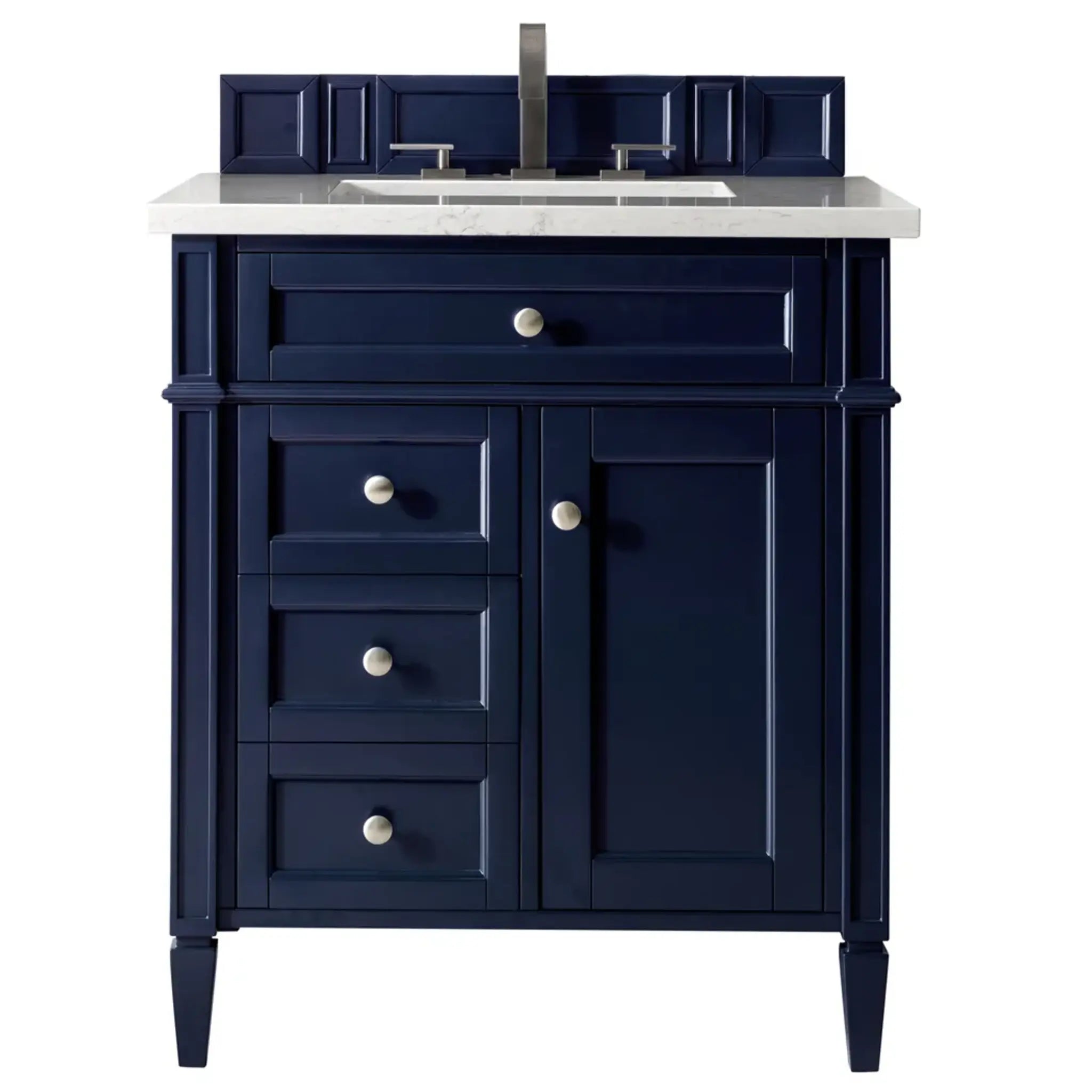 30" Brittany Single Vanity in Victory Blue-Eternal Jasmine Pearl Silestone-8" Widespread image