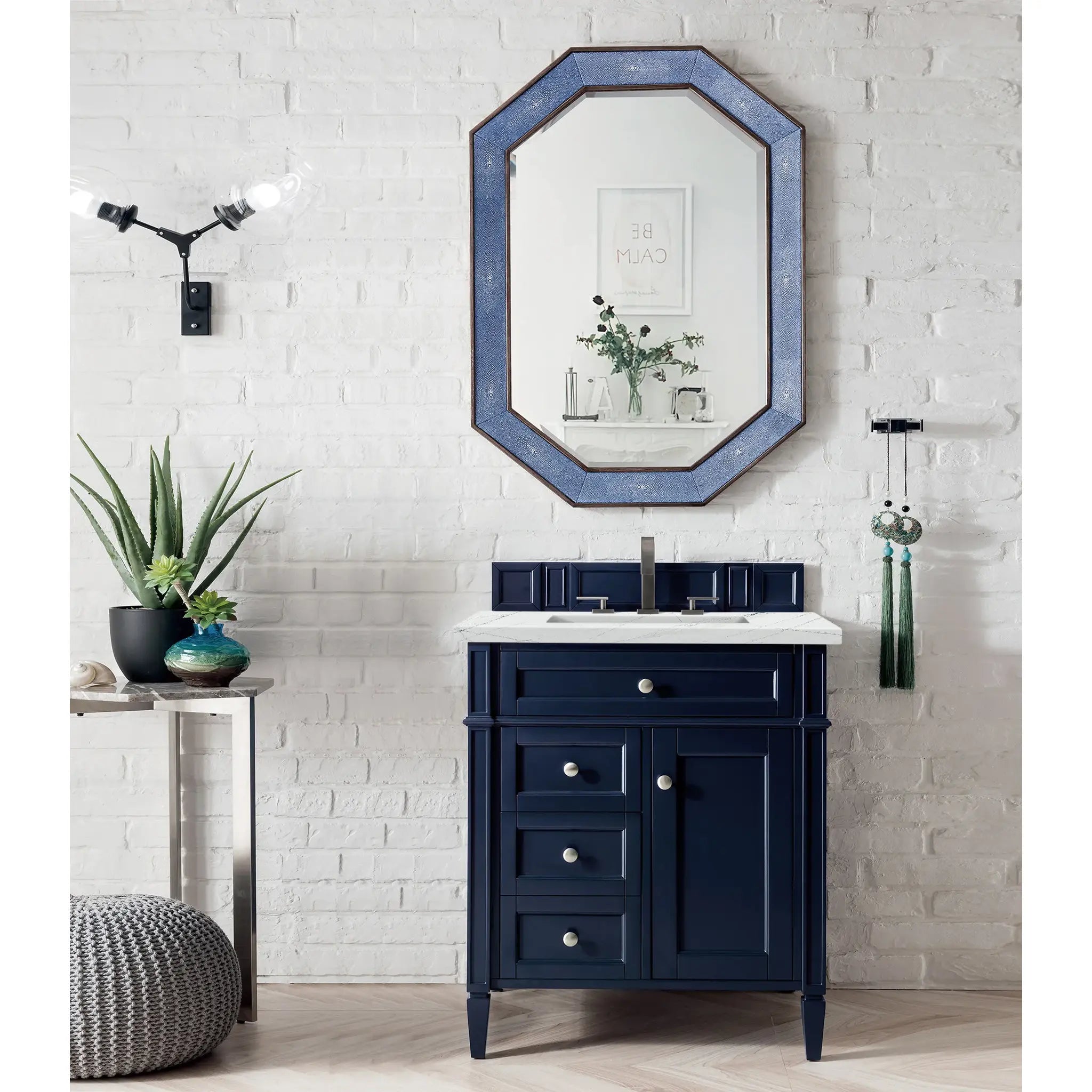 30" Brittany Single Vanity in Victory Blue-Ethereal Noctis Silestone-8" Widespread image 1
