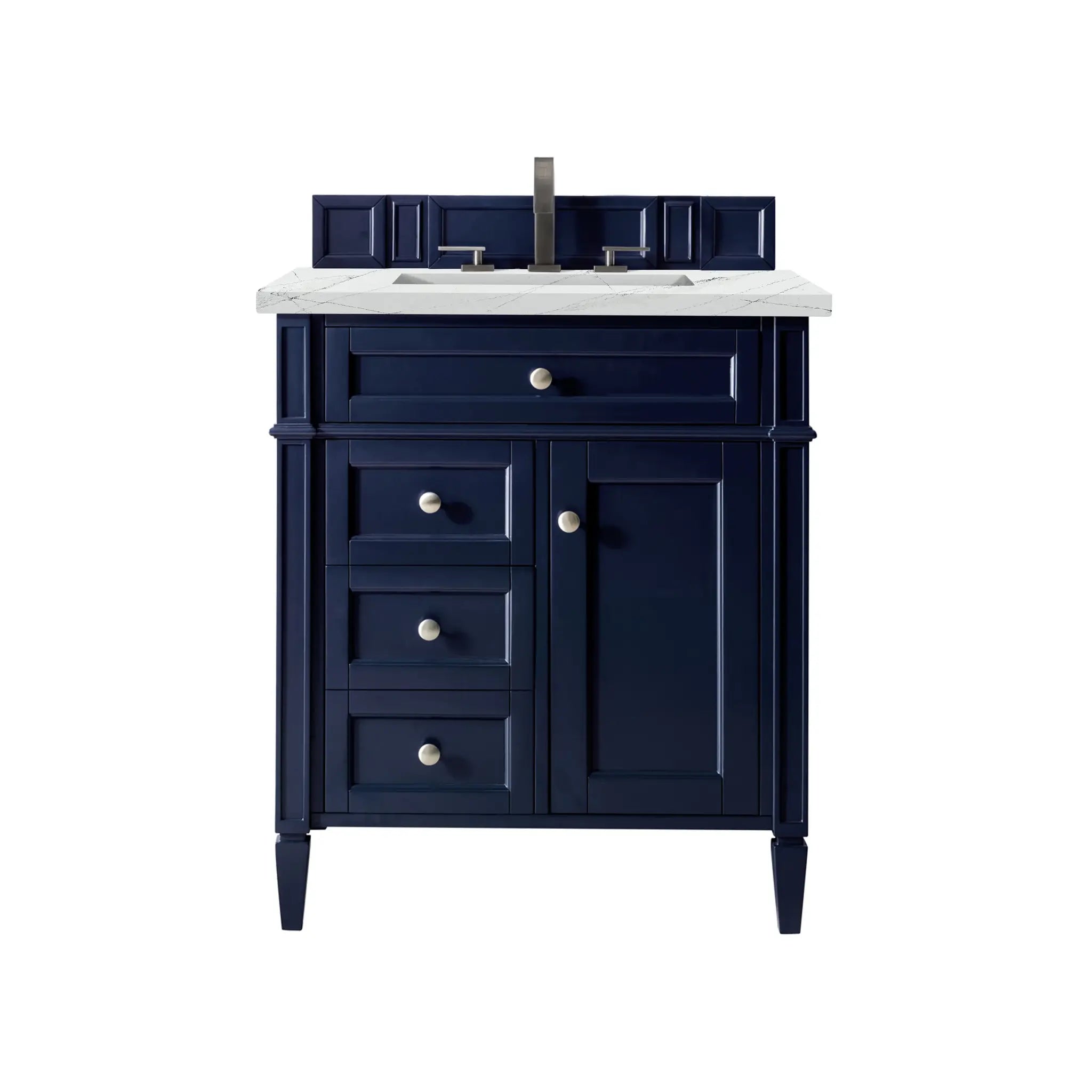 30" Brittany Single Vanity in Victory Blue-Ethereal Noctis Silestone-8" Widespread image