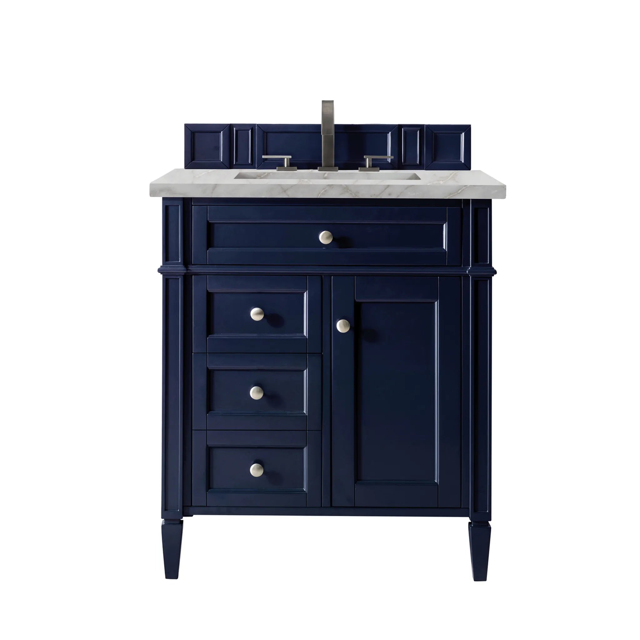 30" Brittany Single Vanity in Victory Blue-Victorian Silver Silestone-8" Widespread image
