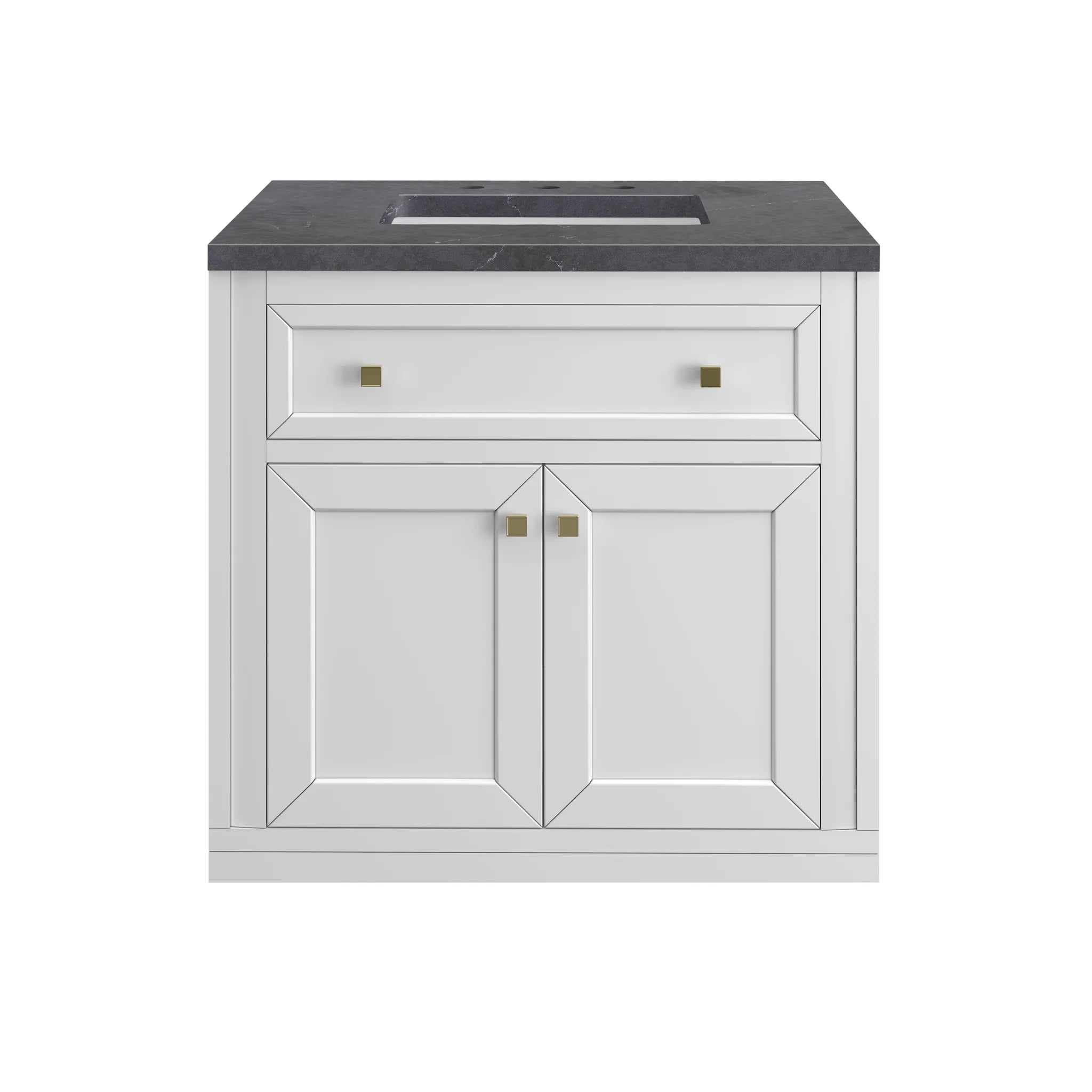 30" Chicago Single Vanity in Glossy White-Charcoal Soapstone Silestone-8" Widespread image