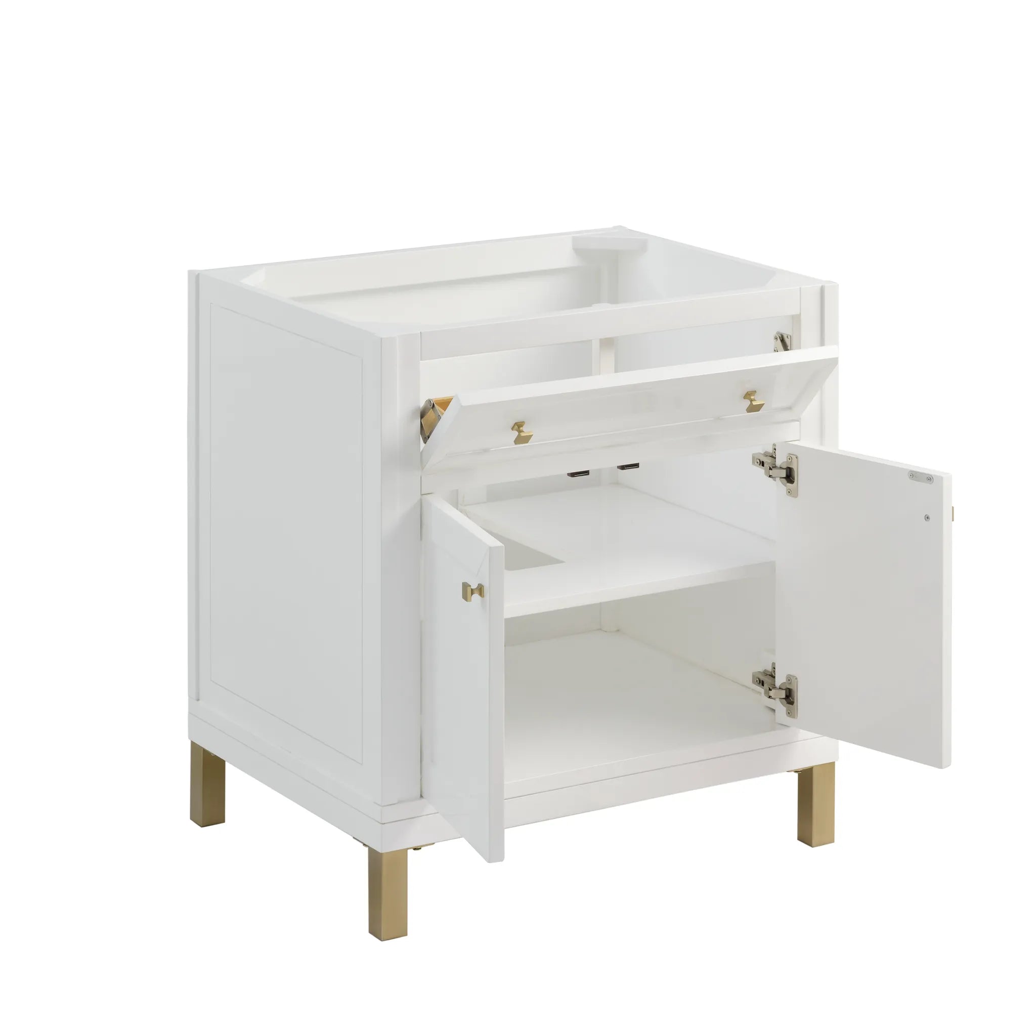 30" Chicago Single Vanity in Glossy White-Ethereal Noctis Silestone-8" Widespread image 8