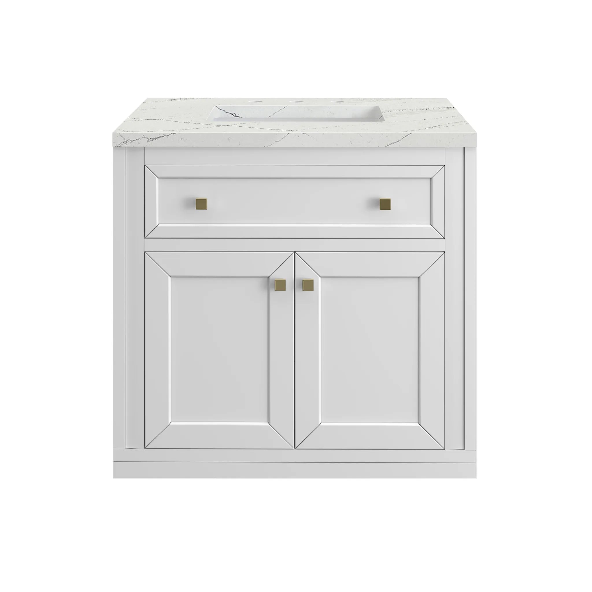 30" Chicago Single Vanity in Glossy White-Ethereal Noctis Silestone-8" Widespread image