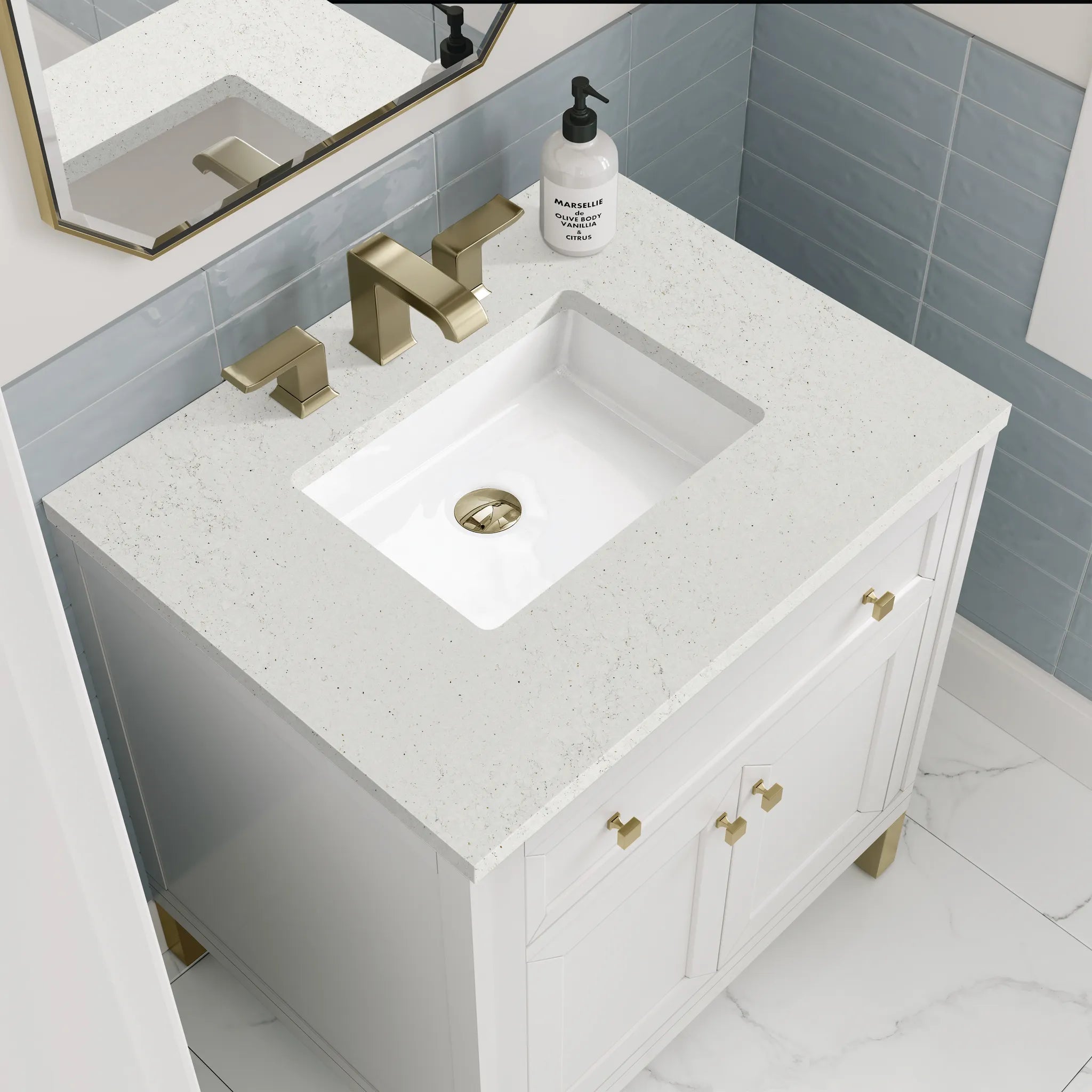 30" Chicago Single Vanity in Glossy White-Lime Delight Silestone-8" Widespread image 7