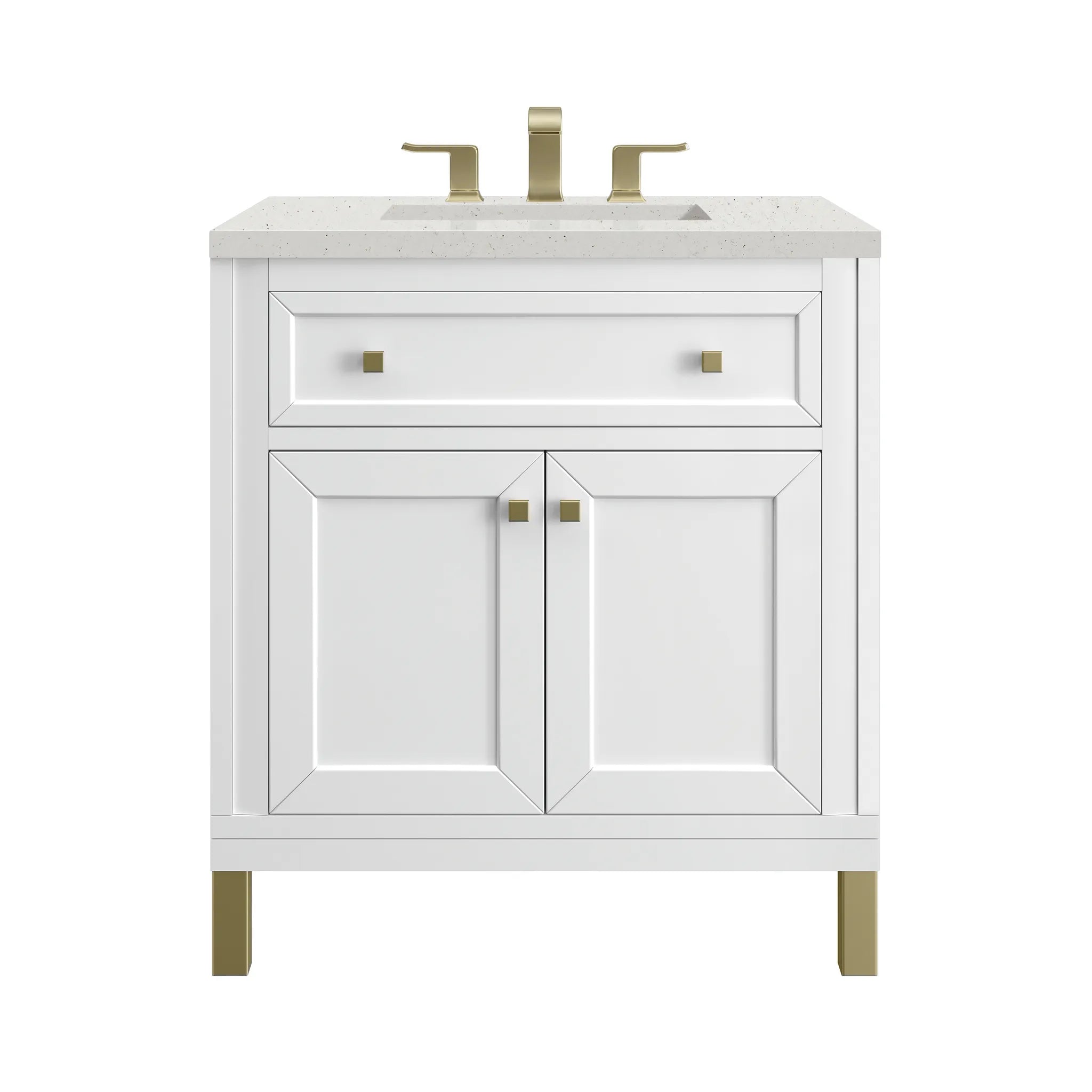 30" Chicago Single Vanity in Glossy White-Lime Delight Silestone-8" Widespread image