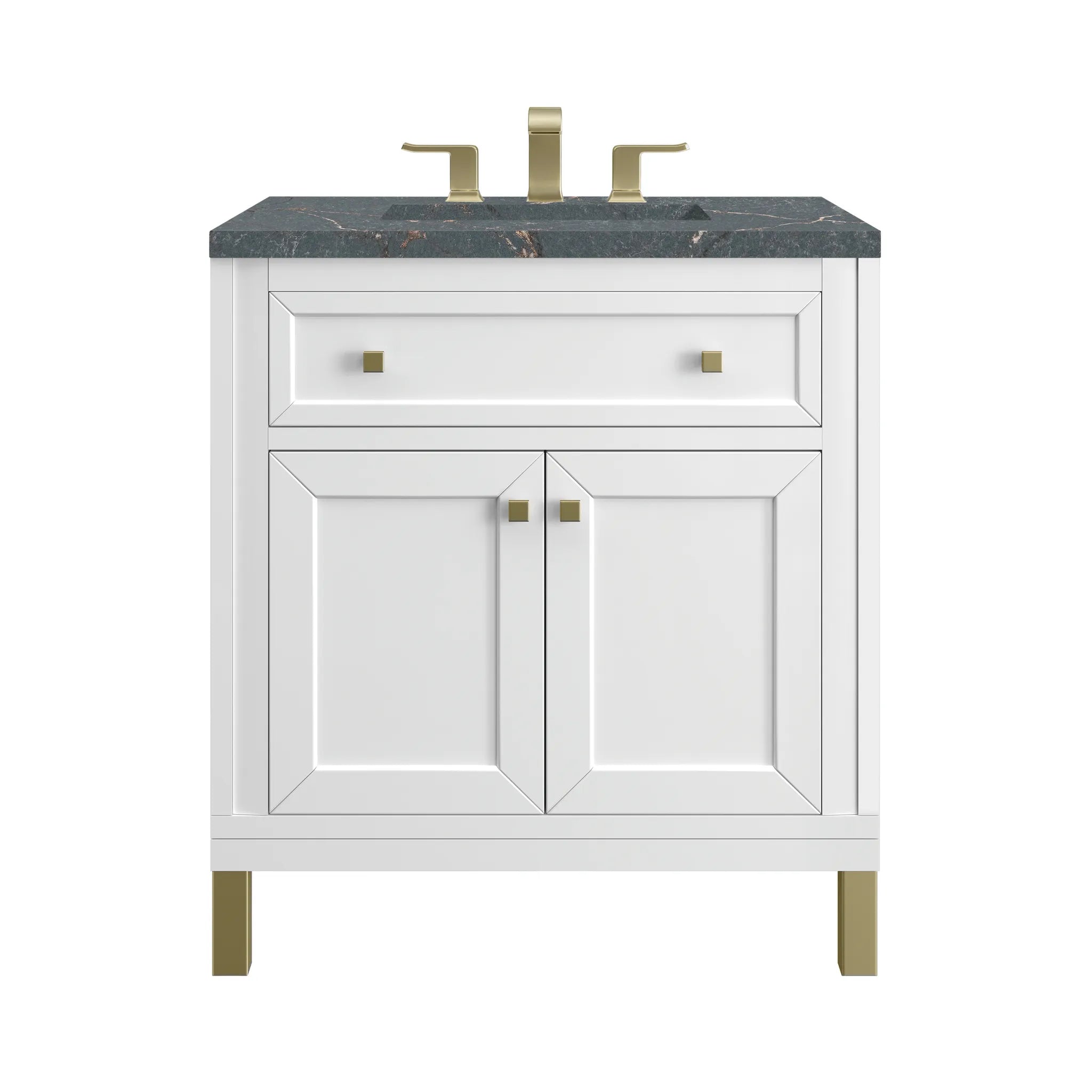 30" Chicago Single Vanity in Glossy White-Parisien Bleu Silestone-8" Widespread image