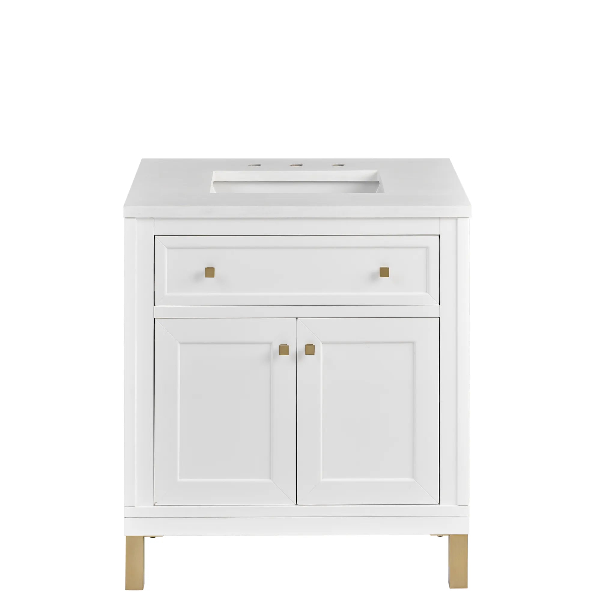 30" Chicago Single Vanity in Glossy White-White Zeus Silestone-8" Widespread image 1
