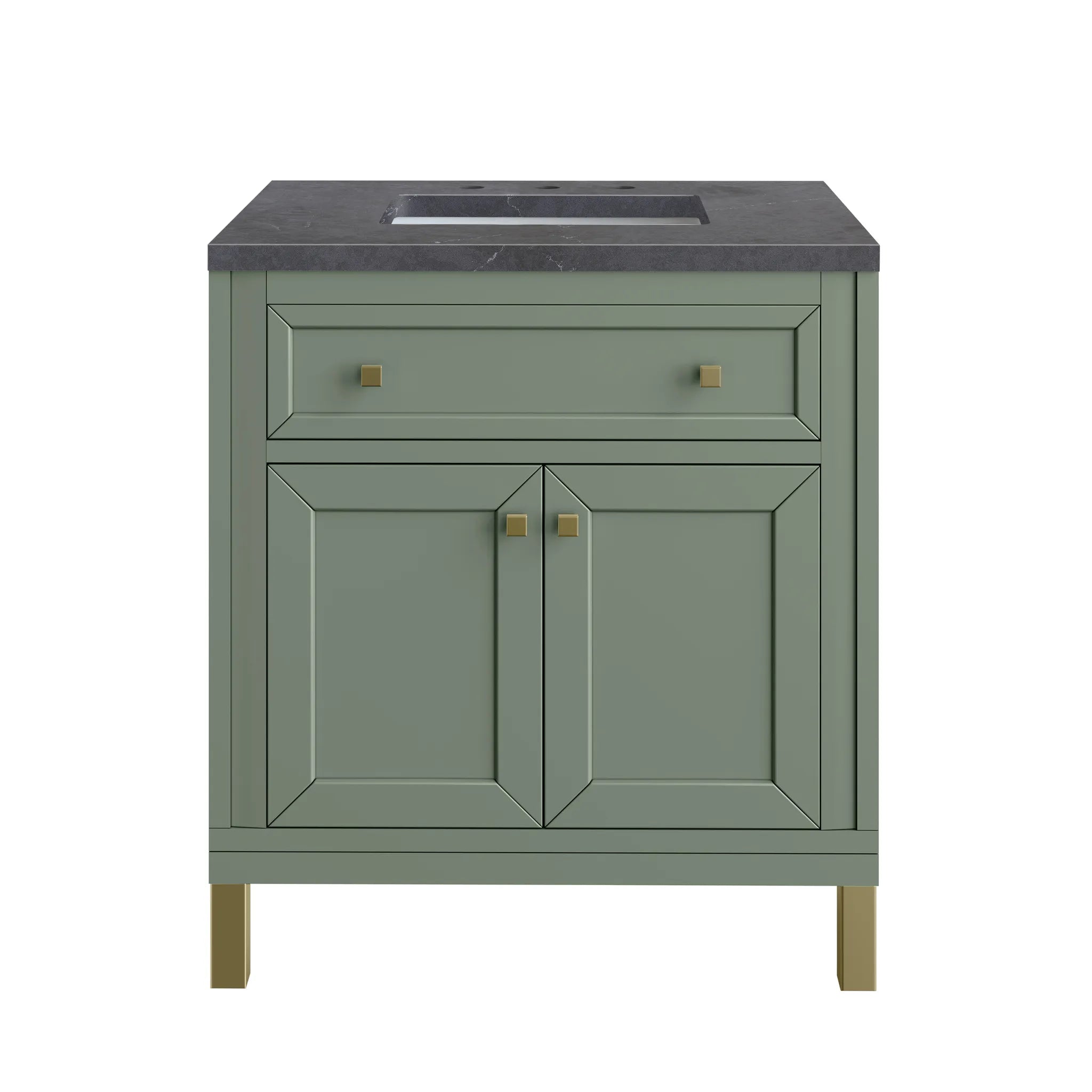 30" Chicago Single Vanity in Smokey Celadon-Charcoal Soapstone Silestone-8" Widespread image 1