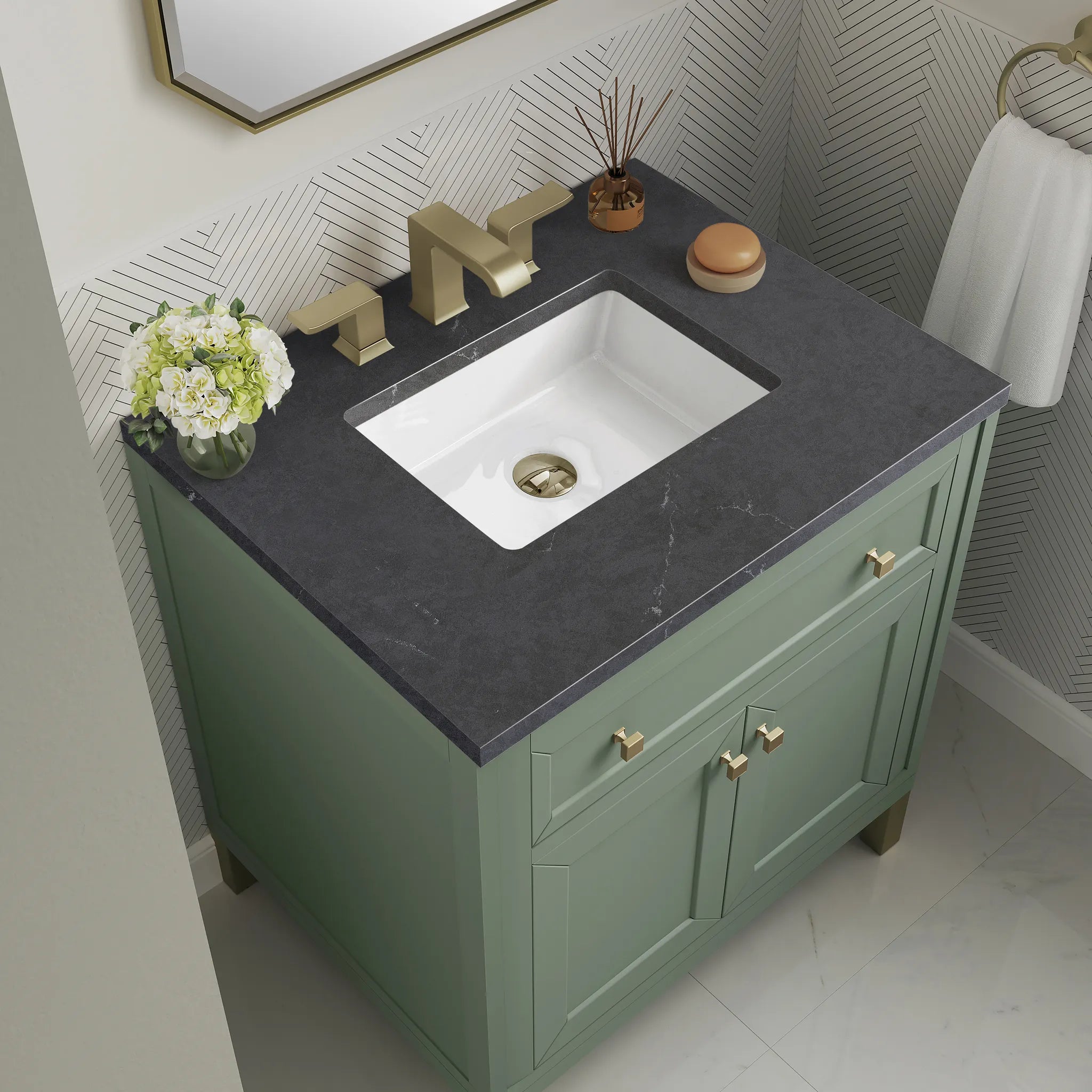 30" Chicago Single Vanity in Smokey Celadon-Charcoal Soapstone Silestone-8" Widespread image 8